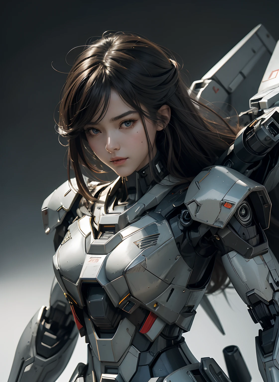 Textured skin, Super Detail, high details, High quality, Best Quality, hight resolution, 1080p, hard disk, Beautiful,(Gundam),beautiful cyborg woman,Mecha Cyborg Girl,Battle Mode,Girl with a Mecha Body,She wears a futuristic Gundam mecha,Fulll body Shot