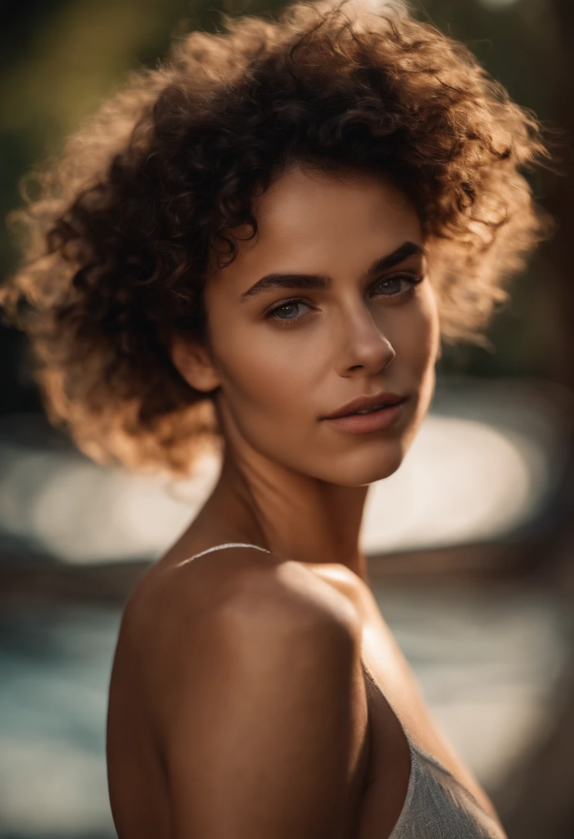 FEMME SEXY, 20 ans, mince, athletic, tanned skin, Taille fine, Curly Kitten Hair, Realstic, photographie, real, naturel
