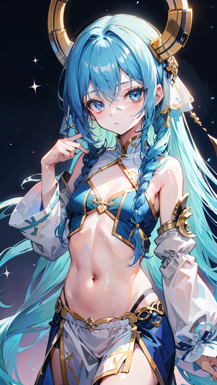 Long blue hair，Scorpion-tailed braids，Put on the clothes of the little dance of Douluo Continent，is a beautiful and sweet girl Koser