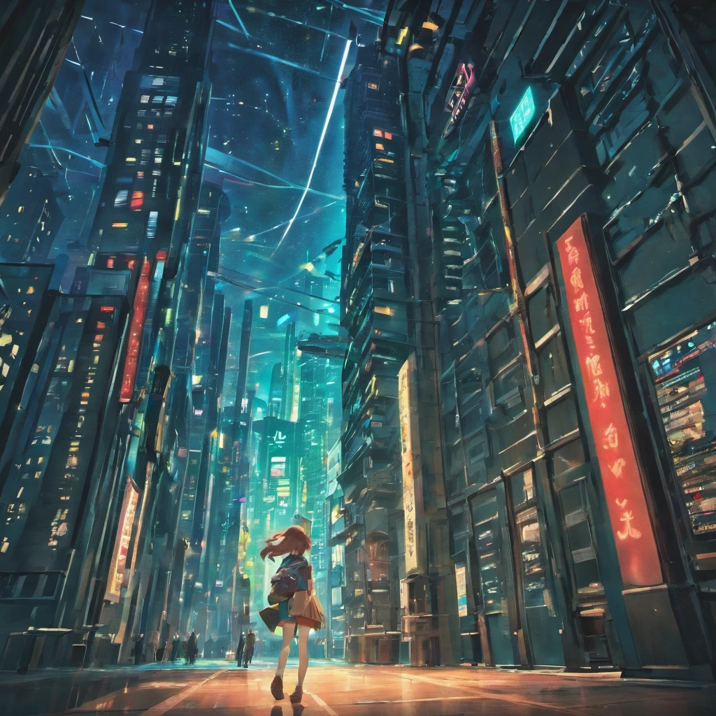 Looking up at high-tech learning urban technology, From below, Perspective, deep in the night, the night, Top quality dark backgrounds。