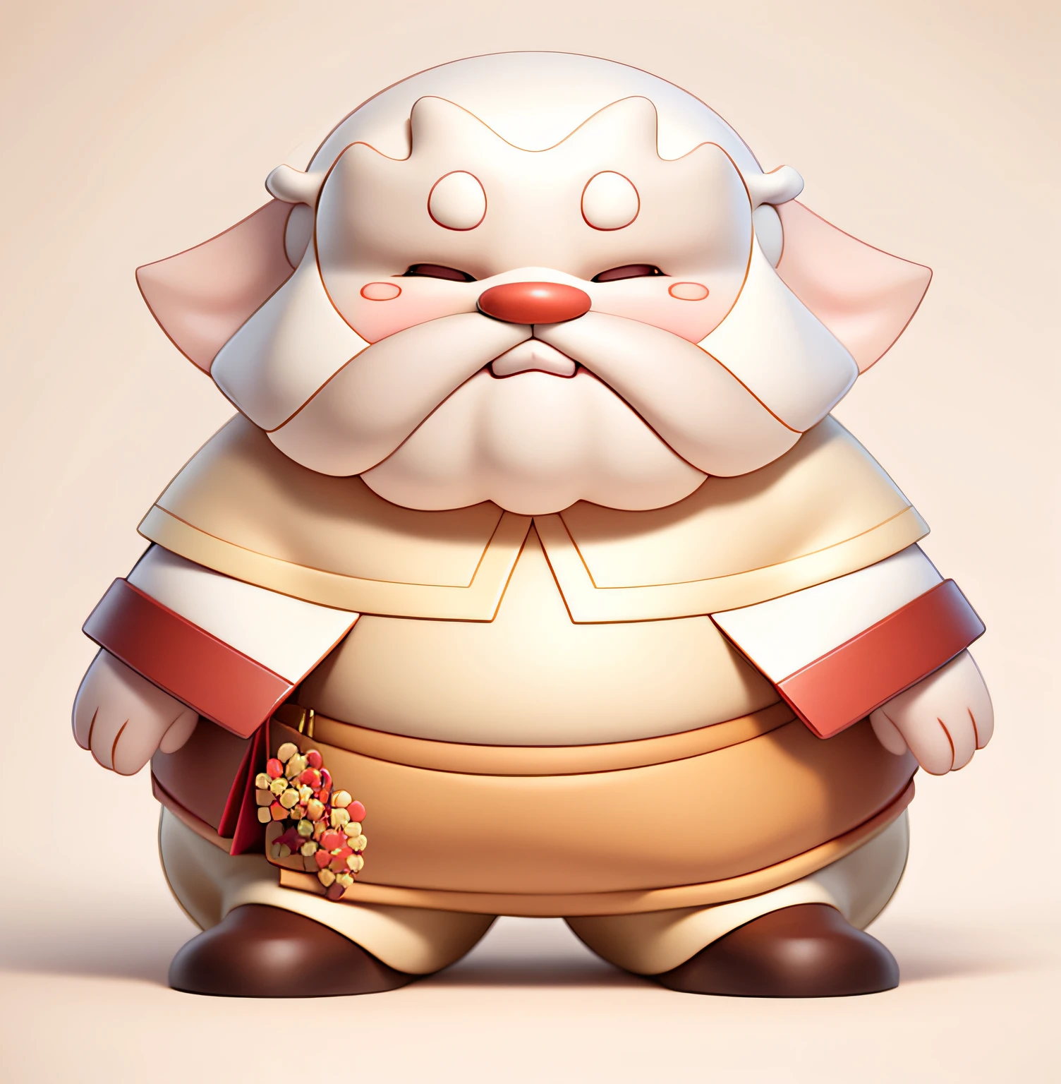 An old Chinese man, Smile, red nose, Blush on Face, white hair, wearing traditional Chinese red clothing with sorghum elements, brown pants, black shoes, white background, character design,Cliff Childs, furry art, oc rendering, delicate texture,Pretty soft shadows, ssoft lighting, best-quality, finally tra