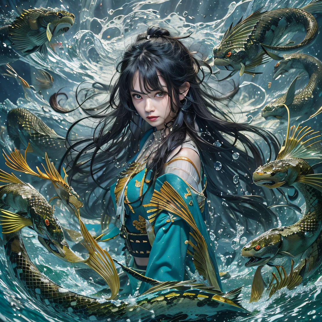 Diagram of the goddess of the nine heavens of water，She took it away with water valve technology, But he accidentally got involved in the grudge between the demon and Ye Xingshui。（Underwater world）ocean water （Water Doomsday ）eyes filled with angry，He clenched his fists，Rush up，Deliver a fatal blow to your opponent，full bodyesbian，Full Body Male Mage 32K（Masterpiece Water Water HD）Long flowing black hair，Campsite size，zydink， The wounded lined up in the streets（ Ruined water ）Underwater world， The scene of the explosion（ Underwater world）， （Linen batik scarf）， Angry fighting stance， looking at the ground， Batik linen bandana， Chinese python pattern long-sleeved garment （Abstract propylene splash：1.2）， Dark clouds lightning background，Eau （realisticlying：1.4），Black color hair，Bubbles fluttering， A high-resolution underwater world， Underwater world details， RAW photogr， Sharp Re， Nikon D850 Film Stock Photo by Jefferies Lee 4 Kodak Portra 400 Camera F1.6 shots, Rich colors, ultra-realistic vivid textures, Dramatic lighting, Unreal Engine Art Station Trend, cinestir 800，Flowing black hair,（（（Water control ）））The wounded lined up in the streets（ rainbowing）Underwater world，refractions