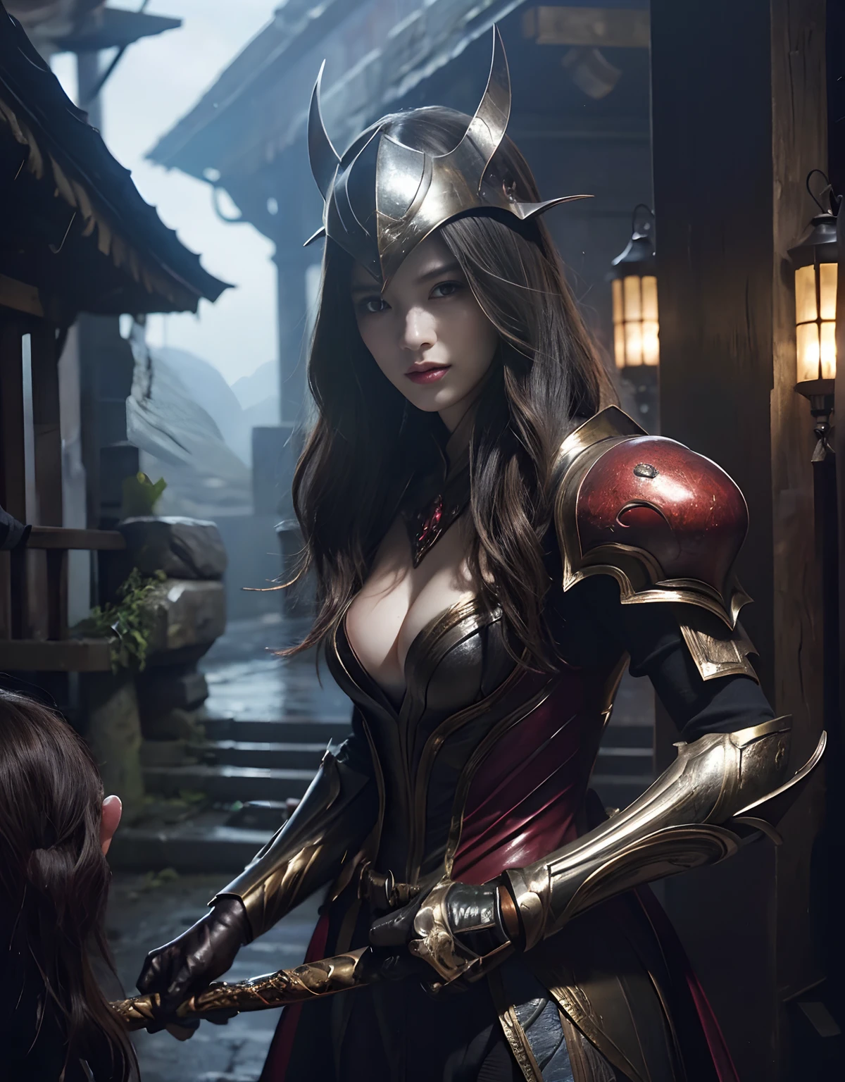 (One Knight Girl)、top-quality、masterpiece、超A high resolution、(Photorealsitic:1.4)、Raw photo、女の子1人、(Wear the Dark Knight's Armor)、glowy skin、(((Dark Fantasy)))、Fight with beautiful swords and shields、(((Mystical expression))),(Gorgeous gold metal body)、(Fight goblins、ogre、Fierce battle with orcs),(Fighting strong enemies)、Fight fiercely、(Background of decaying dungeon ruins)、(Ultimate Beauty)、(Detailed knight's helmet)、(Fighting Demonic Beasts)、(Pointed Hat Wizard Hat)、((super realistic details))、portlate、(Strong giant demon beast background),globalillumination、Shadow、octan render、8K、ultrasharp、Colossal tits、Raw skin is exposed in cleavage、metals、Details of complex ornaments、Japan details、highly intricate detail、Realistic light、(Mystical expression),CGSoation Trends、Red Eyes、radiant eyes、Facing the camera)、Gundam、Small LED、Toostock、(Background of the mutation)、(Attack of the Monster Beasts)、Ultimate Beauty、beautiful female knight、Wear colorful armor、Detailed sword、(Wearing legendary armor)、