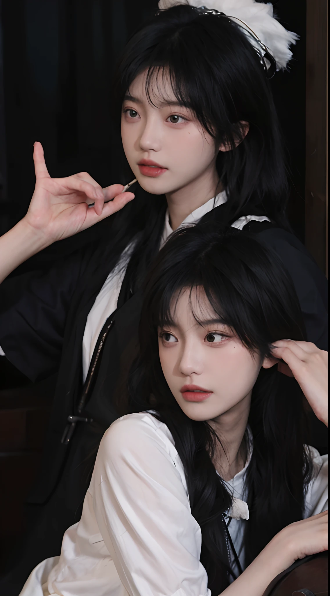 best qualtiy，tmasterpiece，超高分辨率，（realisticlying：1.4），a close up of a woman with long black hair wearing a black dress, Cai Xukun, gorgeous chinese models, Gorgeous young Korean woman, beautiful Korean women, yanjun cheng,  xintong chen, ruan jia beautiful!, Beautiful young Korean woman,
