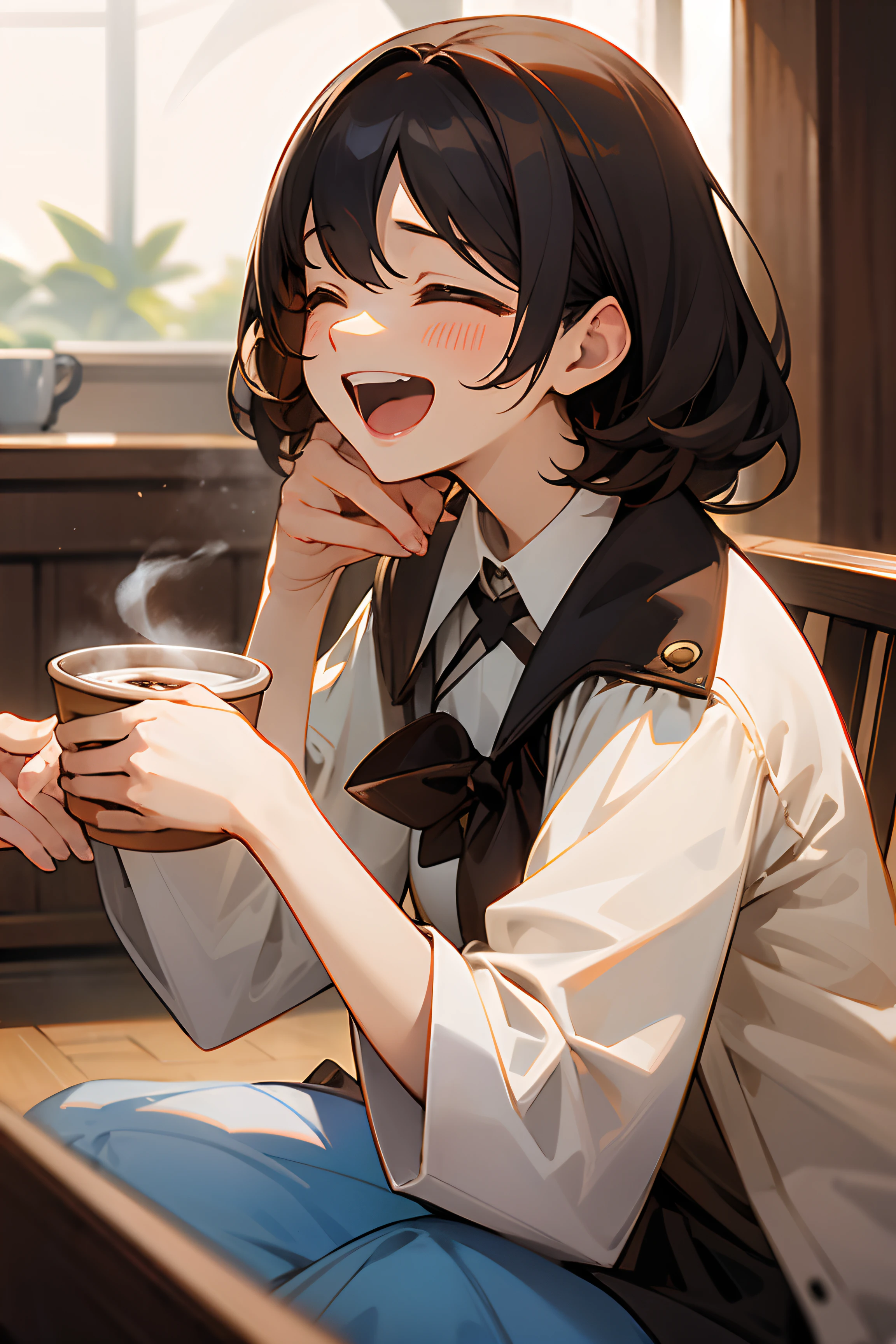 femele、Laughing、coffee