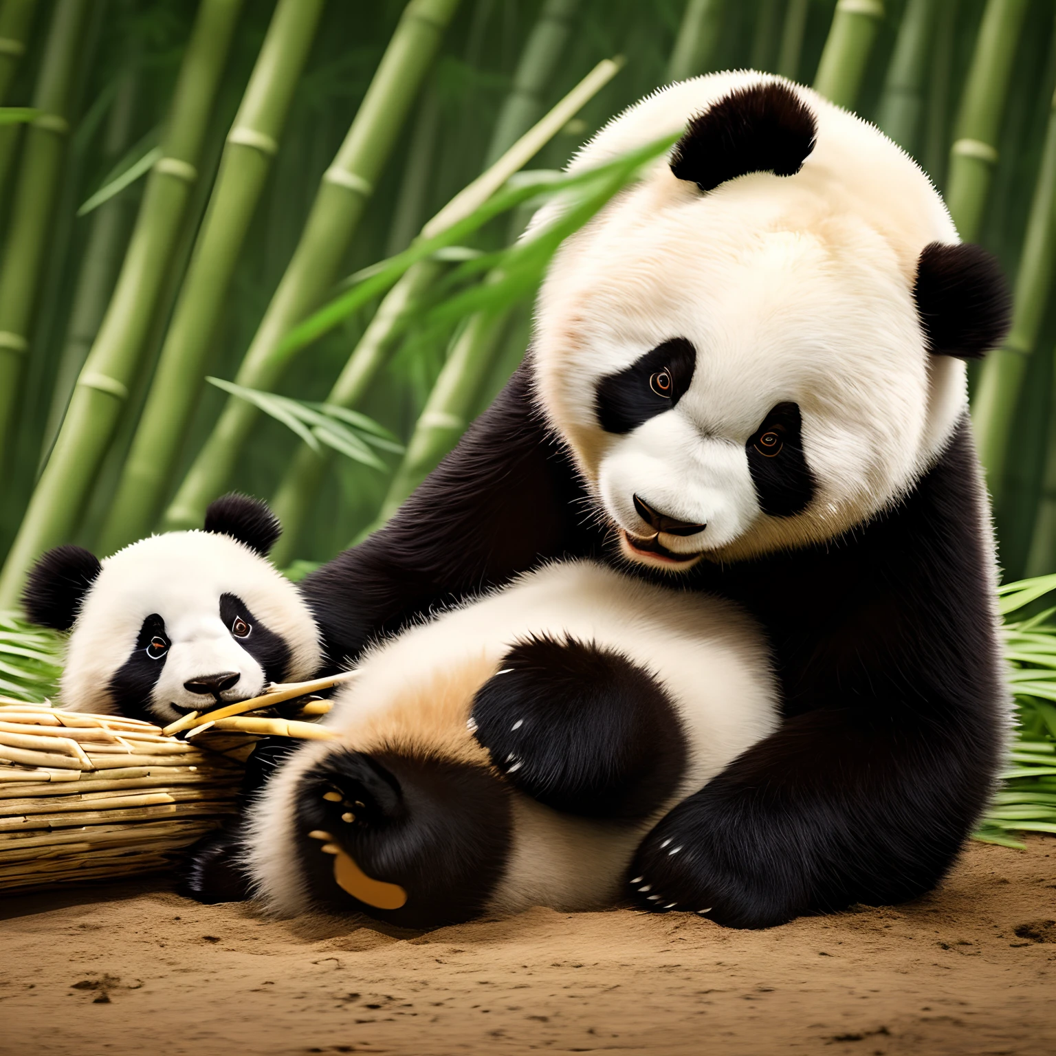 a panda,Photoreal,Panda eating bamboo,Playing,Children's panda,sleep,4K