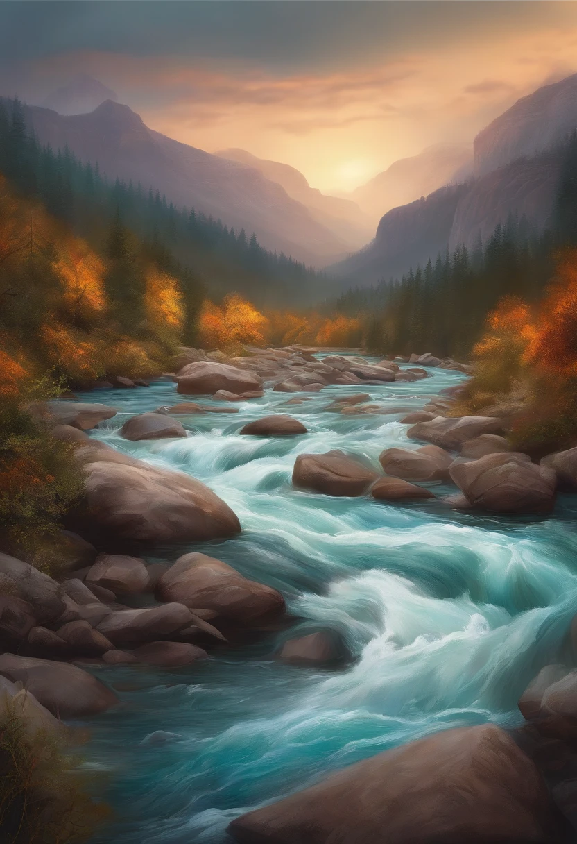 Illustration of a river with rapids