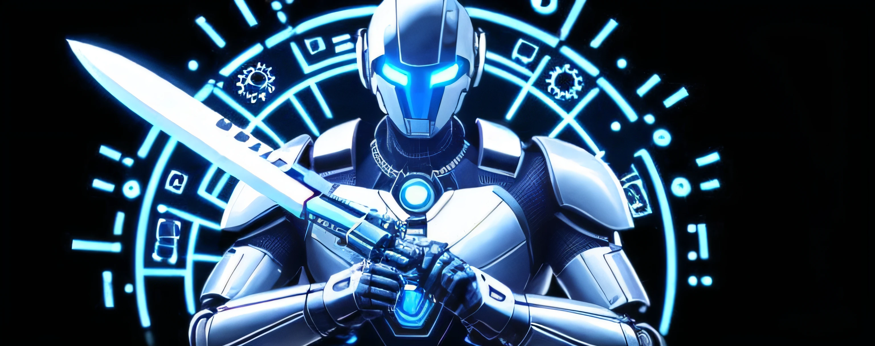 A logo for a tech company with a robot holding a knife, Tecnologia Lumen, cybernatic, Premium Cyber, advanced cybernetics, gadgets cybertronic, Skynet, Bender, Cybernate, cyber enhancement, Cyber Components!!, cybernatic, cybernetic beautification, Cyber Components, cybernetic scifi, arousal