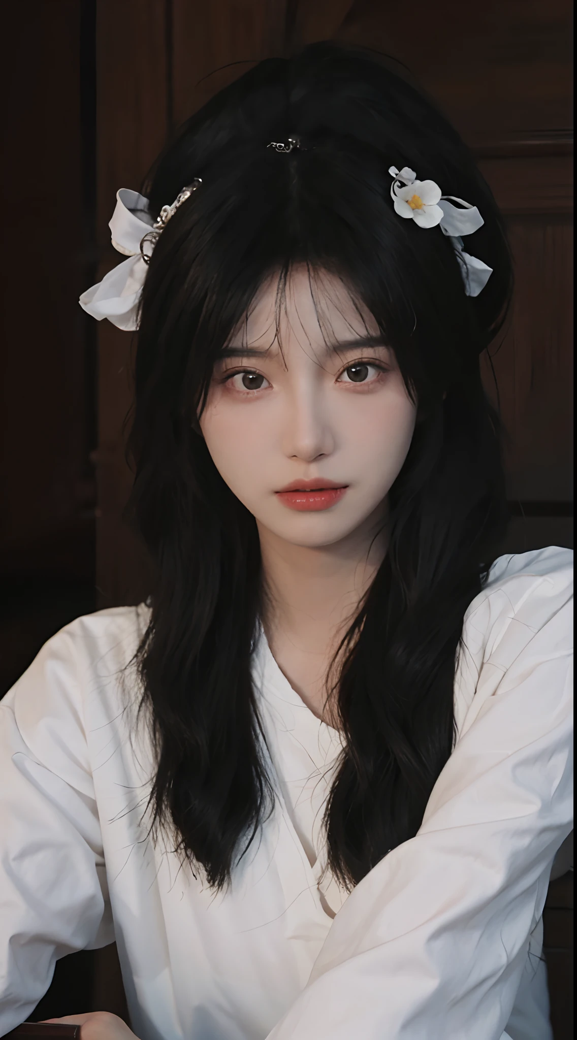 best qualtiy,tmasterpiece,超高分辨率,(realisticlying:1.4),a close up of a woman with long black hair wearing a black dress, Cai Xukun, gorgeous chinese models, Gorgeous young Korean woman, beautiful Korean women, yanjun cheng, xintong chen, ruan jia beautiful!, Beautiful young Korean woman,
