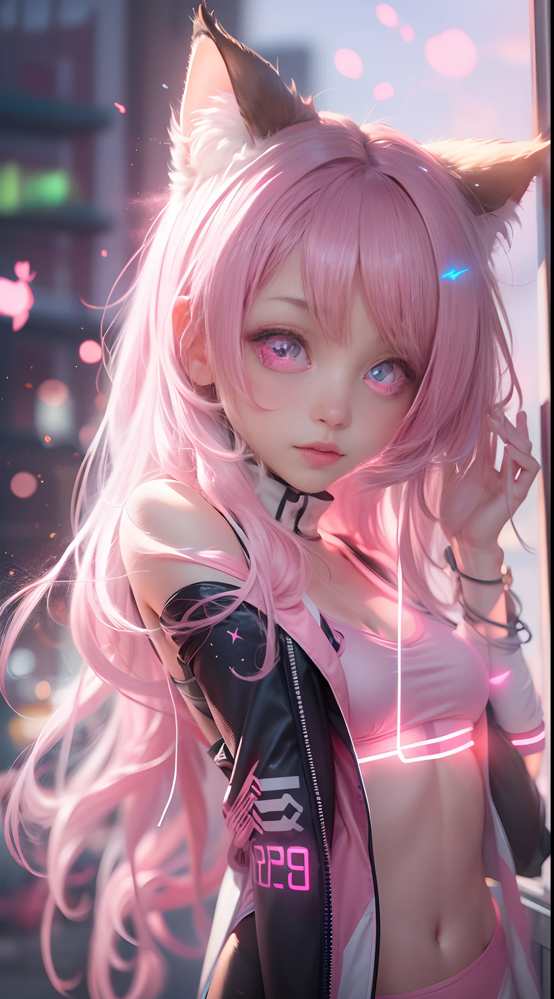 Anime girl with pink hair and cat ears posing for a picture - SeaArt AI
