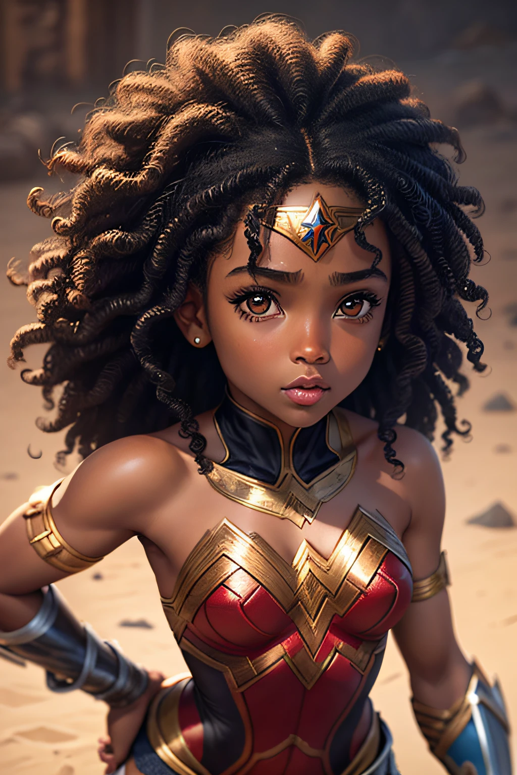 I created the black Wonder Woman, a child with curly hair, dark skin, very African features.