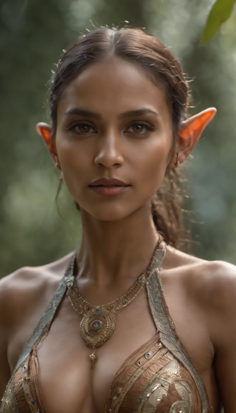nsfw, Naked full body close up, La mejor calidad ,Obra maestra multicolor, ultra-high-resolution, (realistic photograph:1.4),Brown Skin Beautiful Humanoid Goddess Cybernetic Indian Model ,CUERPO ENTERO, surrealismo, Similar to a dream, FusionArt, Humanoid Indian Mystic Elves, Ethereal Magic Elves , Dreaming of humanoid elves , Cybernetic magic, Tono de sombra, Hechizos de elfo, Cristales, Detalles asombrosos, Indigenous Futurism
