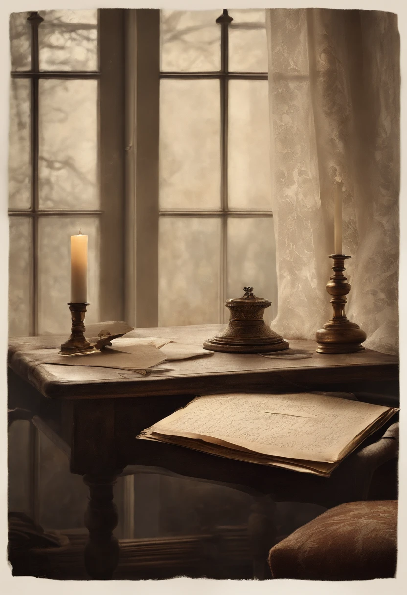 (Best quality,4K,8K,A high resolution,Masterpiece:1.2),Ultra-detailed,(Realistic,Photorealistic,photo-realistic:1.37),illustration,Hand-drawn,Antique paper texture,Old fountain pen,Exquisite calligraphy,Ink smudges,Tiny ink,Reveal brush strokes,Vivid colors,Aging and weathering,Artistic composition,Focus on the words "From to From",Subtle shadows,Soft lighting,lightand shade contrast,The saved ink drips,Unique vintage feel,Rich texture.
Additional Detail:
- A shabby wooden table,The background is a dimly lit room, Creating a mystical atmosphere.
- A quill placed on the table, Next to it is a can of ink.
- A small candle,Illuminate the scene with a warm glow, Cast soft shadows on the table.
- A stack of old letters scattered everywhere, Hint at the story behind the text.
- Subtle reflection of text on the surface of the table, Increase the depth of the composition.
- Delicate floral motifs adorn the edges of the paper, Bring a touch of elegance to your artwork.
- Small curls and gorgeous on the letters, Show the artistry of calligraphy.
- One of the words has a slight smudge, Hint that the ink is still wet when writing the letter.
- Old creases and folds on the paper, Give it a sense of history and authenticity.
- Soft sunlight peeking through nearby windows, Casting gentle