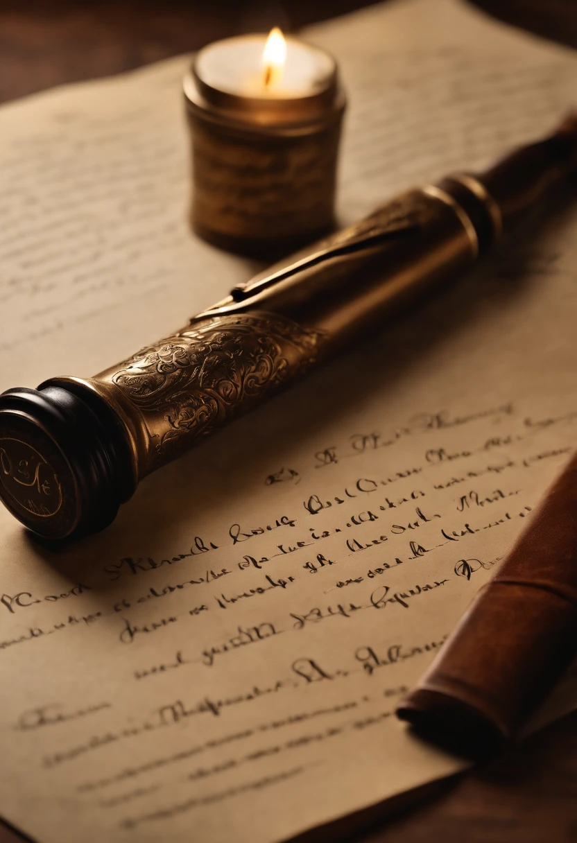 (Best quality,4K,8K,A high resolution,Masterpiece:1.2),Ultra-detailed,(Realistic,Photorealistic,photo-realistic:1.37),illustration,Hand-drawn,Antique paper texture,Old fountain pen,Exquisite calligraphy,Ink smudges,Tiny ink,Displays brush strokes,Vivid colors,Aging and weathering,Artistic composition,Focus on the words "From to From",Subtle shadows,Soft lighting,lightand shade contrast,The saved ink drips,Unique vintage feel,Rich texture.
Additional Detail:
- A shabby wooden table,The background is a dimly lit room, Creating a mystical atmosphere.
- A quill placed on the table, Next to it is a can of ink.
- Small candles,Illuminate the scene with a warm glow, Cast soft shadows on the table.
- A stack of old letters scattered everywhere, Hint at the story behind the text.
- Subtle reflection of text on the surface of a table, Increase the depth of the composition.
- Delicate floral motifs adorn the edges of the paper, Bring a touch of elegance to your creations.
- Small curly hair and gorgeous letters, Show the artistry of calligraphy.
- One of the words has a slight smudge, Tip: The ink is still wet when writing the letter.
- Old creases and folds on paper, Give it a sense of history and authenticity.
- Soft sunlight peeking through nearby windows, Casting gentle