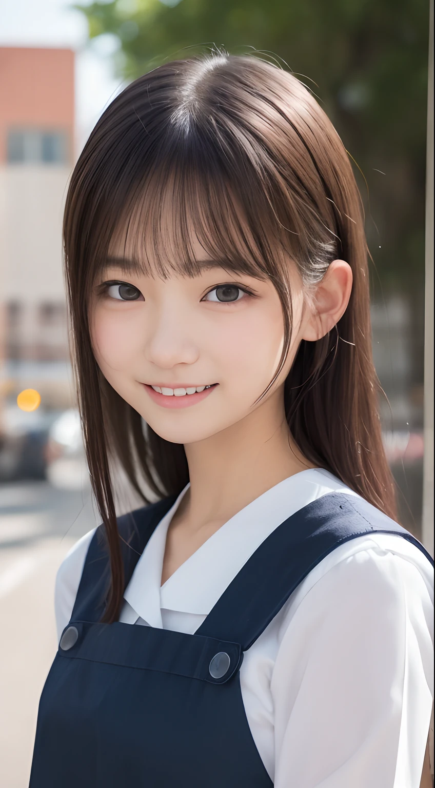 best quality, ultra high res, (photorealistic:1.4), a cute schoolgirl in Club, (detailed face), detailed eyes, side bangs, dark brown hair, medium length hair,  brown eyes, (smile:1.0), (bokeh:1.2)