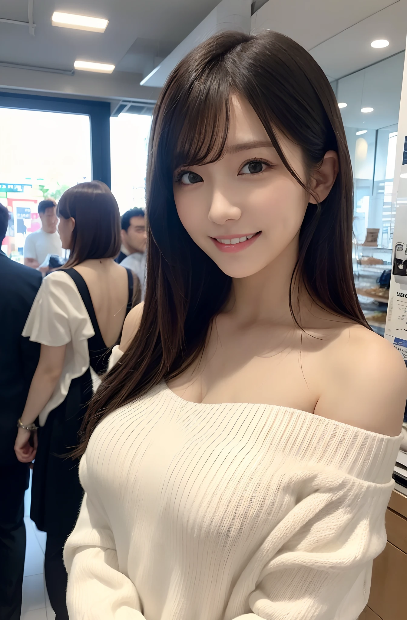 ((Highest quality)), ((masterpiece)), (detailed),Perfect Face,Japanese,Fair skin,Upper Body,Long Hair,Office Lady,Women's Ana Style,smile,,blouse,Mature W