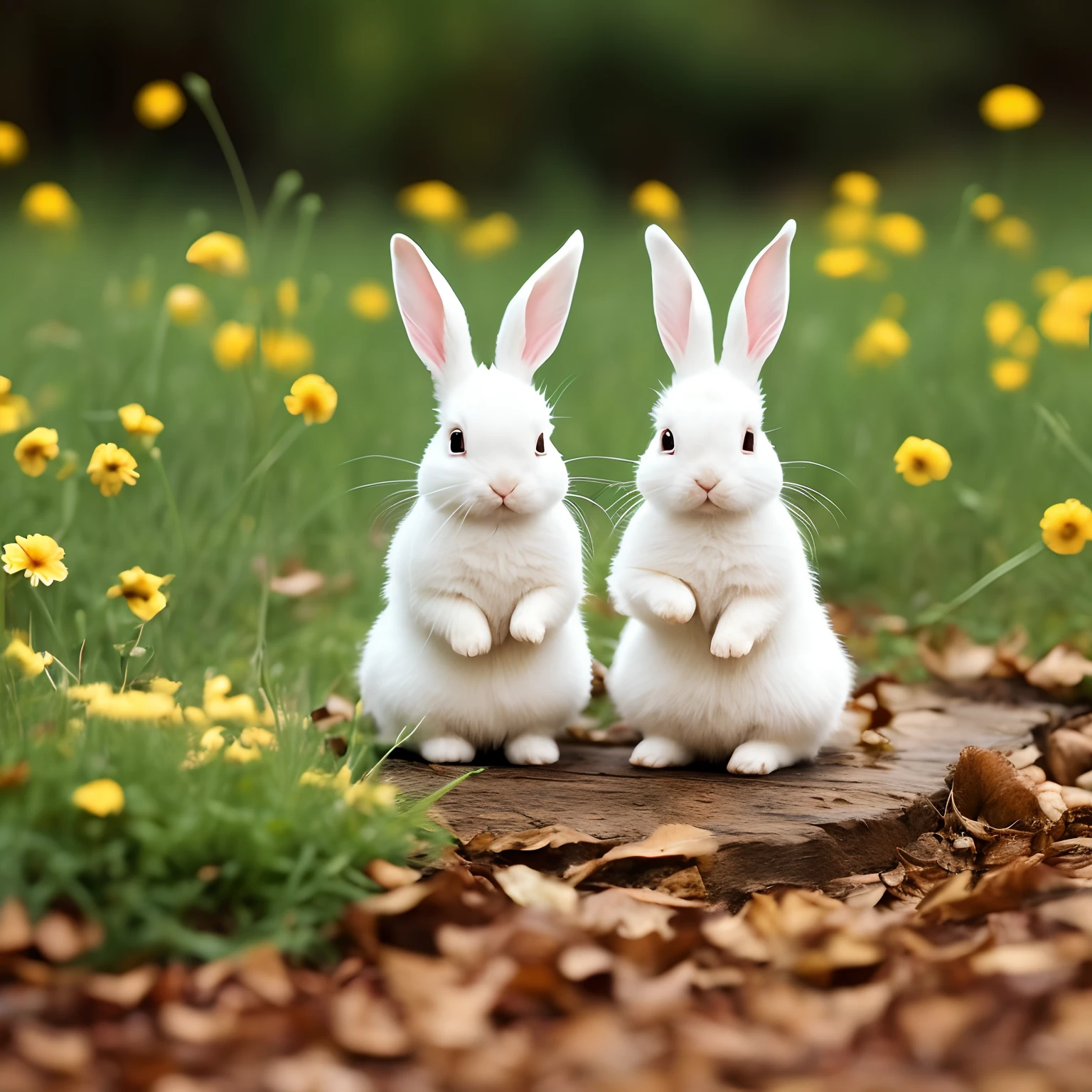 Cute two little white rabbits