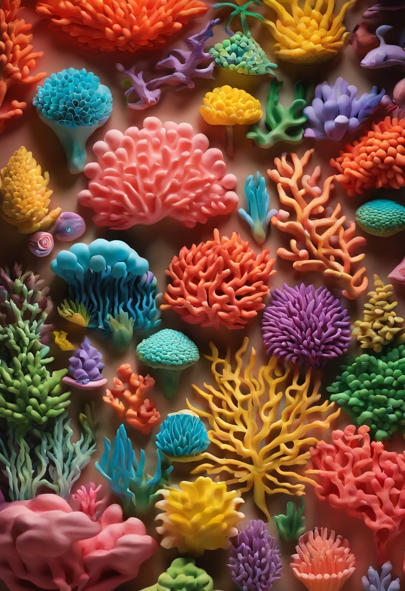 Colorful coral reefs,((Underwater Kingdom)),Glowing underwater plants,Yayoi Kusama,Dreamy,Dreamlike scenery,Various seabed creatures,Rich in color,Colorful colorful,