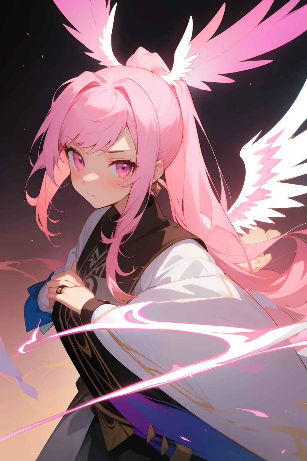((tmasterpiece)),(((best qualtiy))),((character design sheet,Same character,frontage,Lateral face,on back)),illustratio,21-year-old girl,long whitr hair,Pink gradient double ponytail,Rainbow eyes,Environmental Scene Change,Pose too,super heavy,Cute gorgeous clothes,Magic ring with wings,Charturnbetalora,(simplebackground,white backgrounid:1.3)