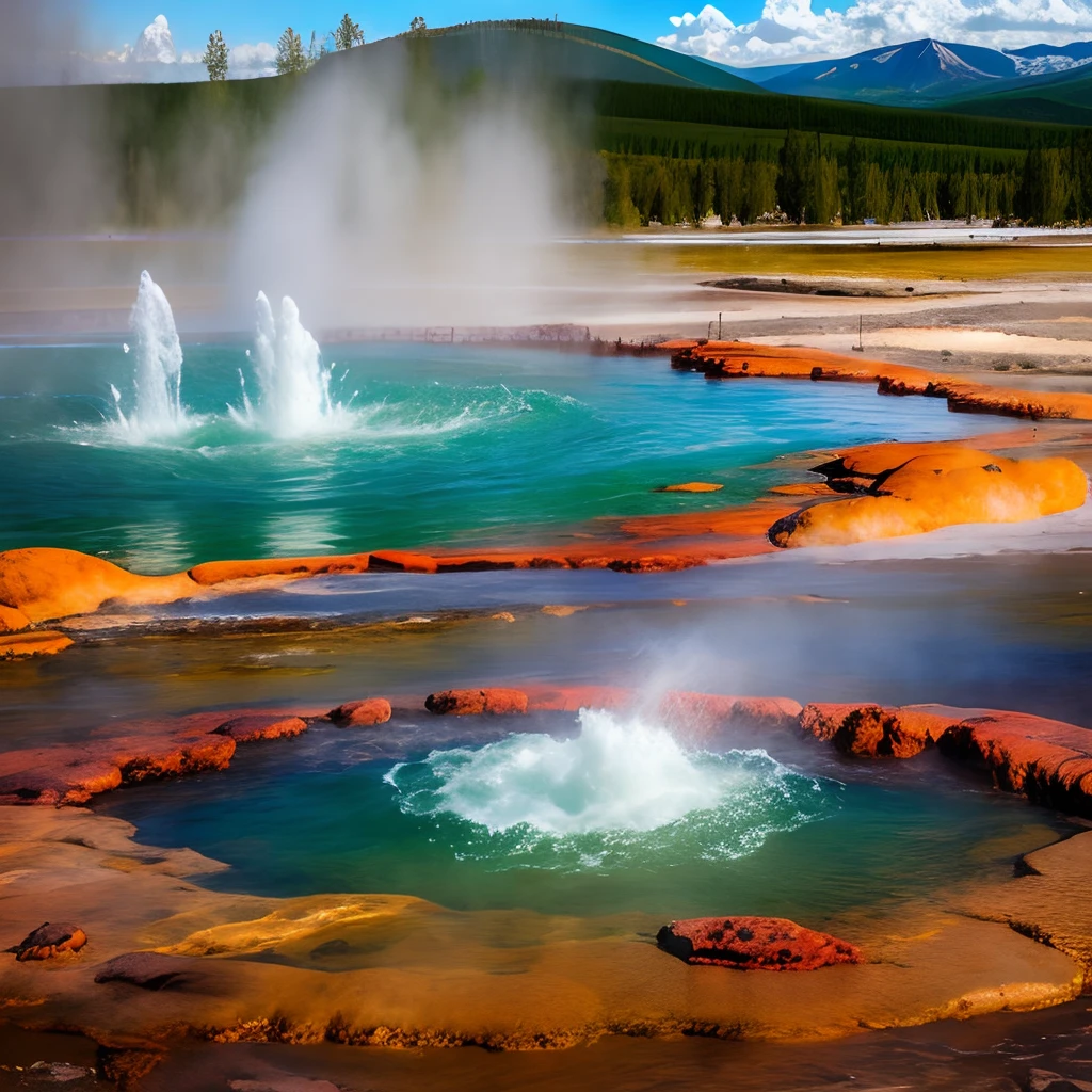 water, boiling water, geyser, hot spring, Discharge of water, Yellowstone, Small lake, rocks, steam