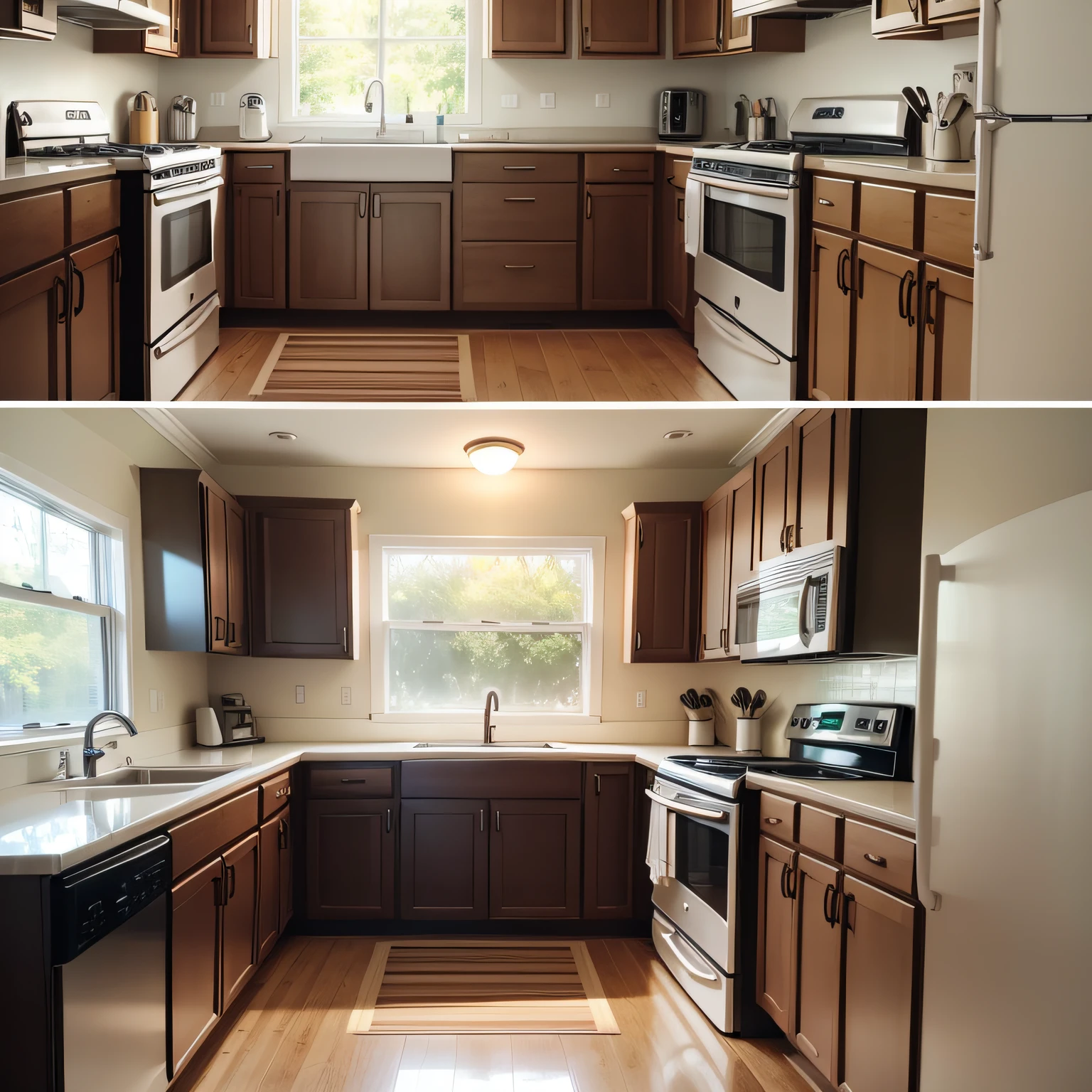 before and after clean kitchen with CLEAN COUNTERTOPS