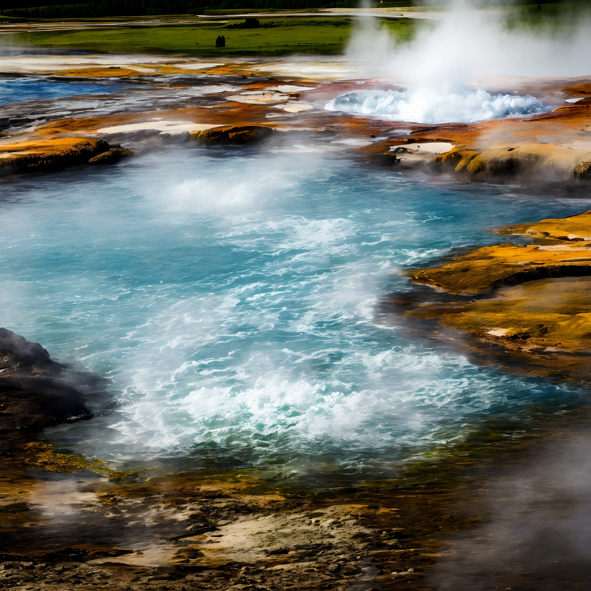 water, boiling water, geyser, hot spring, Discharge of water, Yellowstone, Small lake, rocks, steam