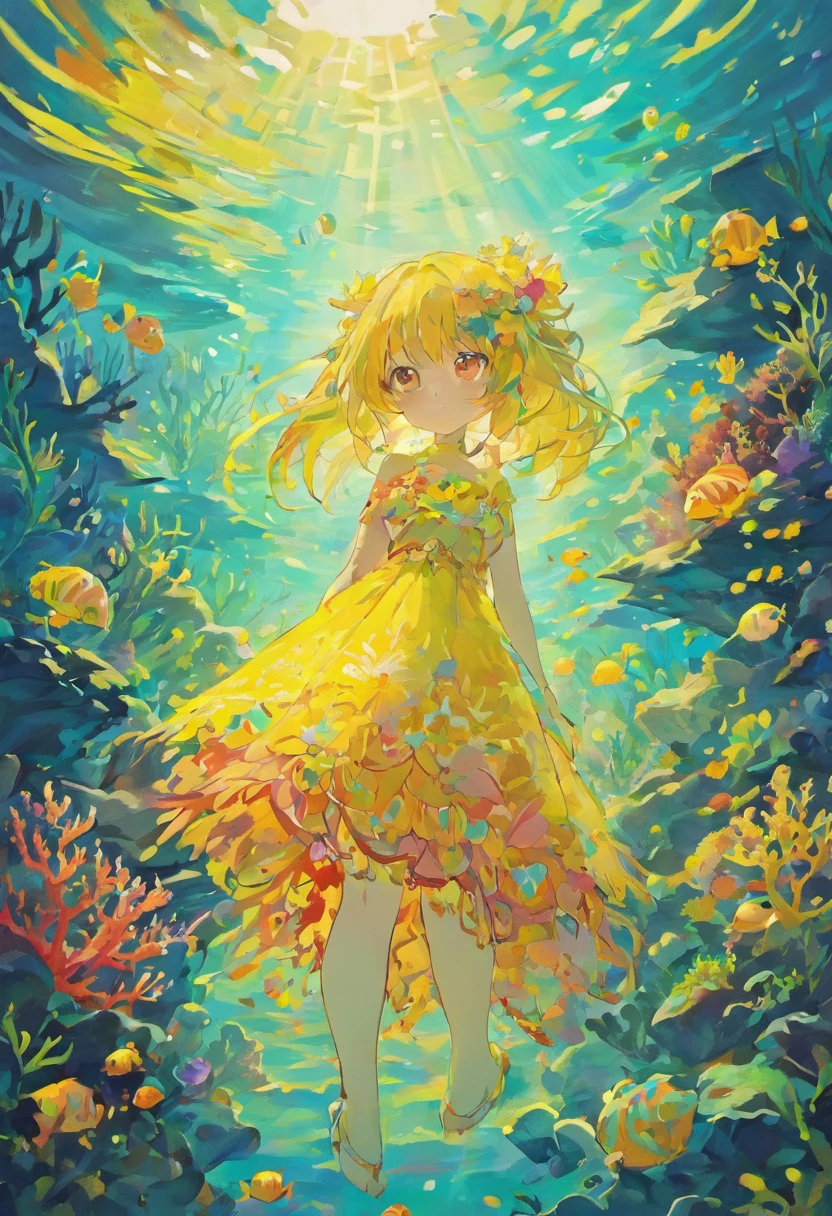 Colorful coral reefs,((Underwater Kingdom)),Glowing underwater plants,Yayoi Kusama,Dreamy,Dreamlike scenery,Various seabed creatures,Rich in color,Colorful colorful,