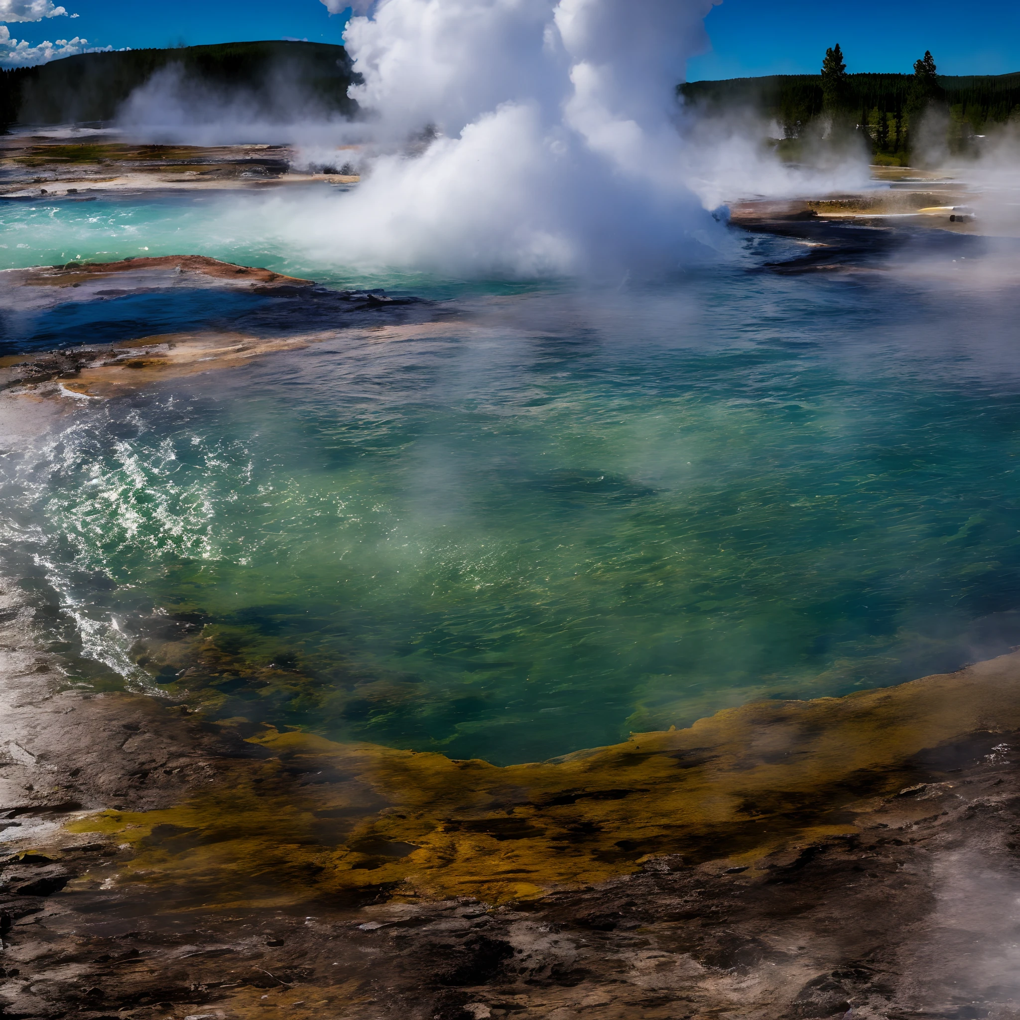 water, boiling water, geyser, hot spring, Discharge of water, Yellowstone, Small lake, rocks, steam