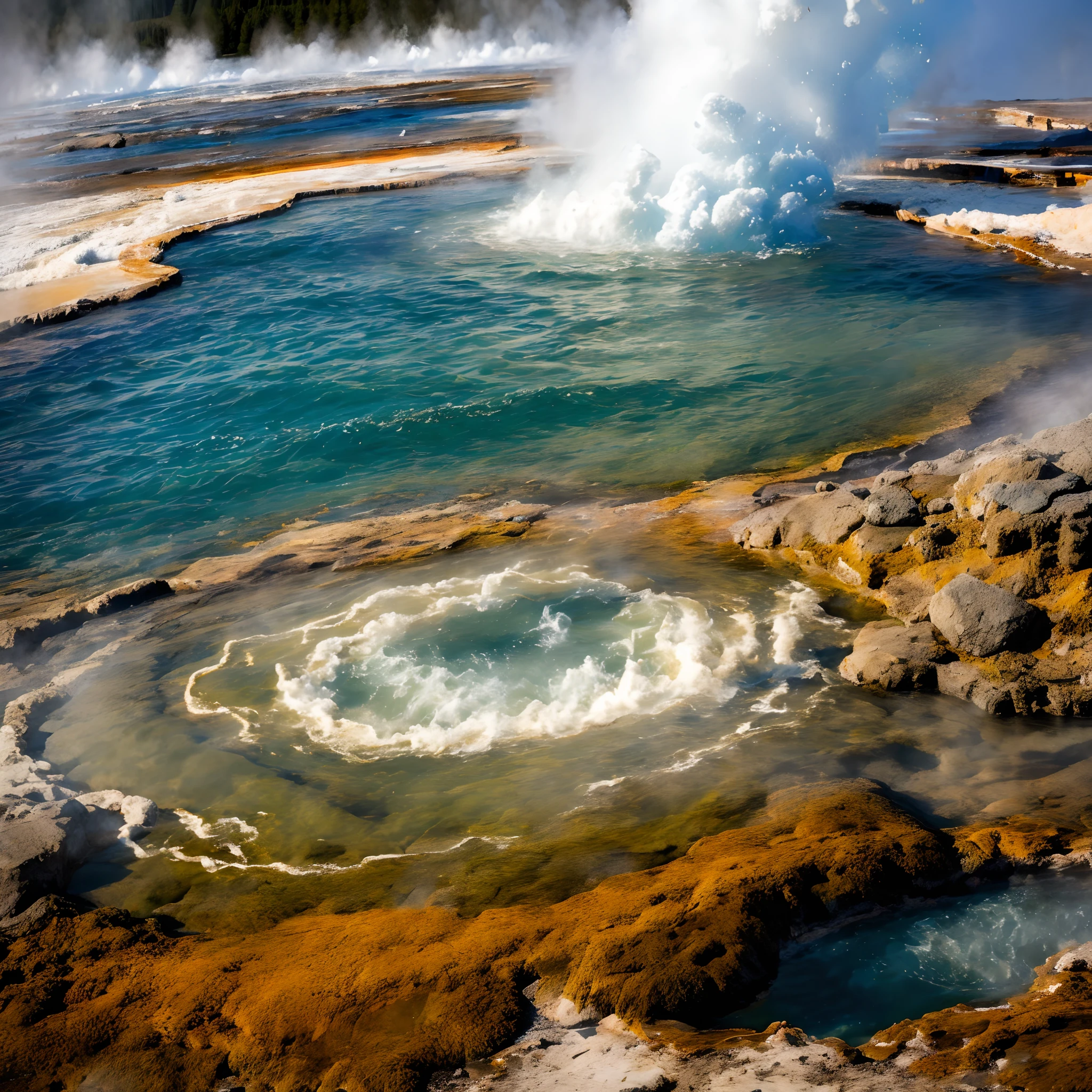 water, boiling water, geyser, hot spring, Discharge of water, Yellowstone, Small lake, rocks, steam