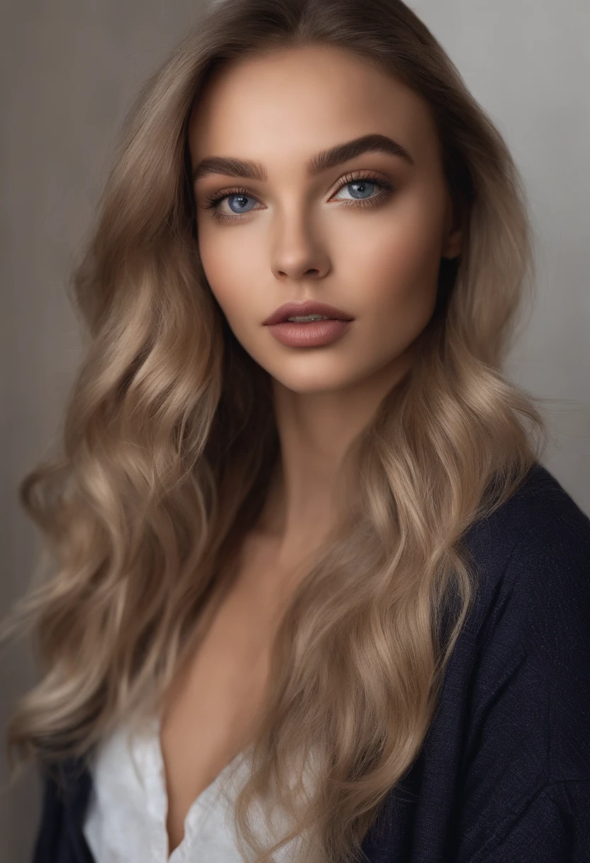 Arafed woman completely , fille sexy aux yeux bleus, ultra realist, Meticulously detailed, Portrait Sophie Mudd, cheveux blonds et grands yeux, selfie of a young woman, Yeux de chambre, Violet Myers, sans maquillage, maquillage naturel, looking straight at camera, Visage avec Artgram, Maquillage subtil, Great photo of the whole body kneeling on the bed, dans la chambre, Medium to large bust; ; ;nu