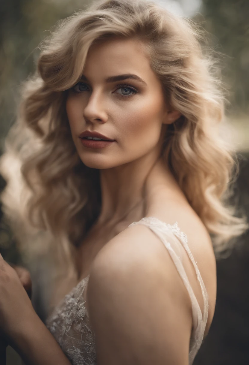 Realistic white female Instagram influencer, Best quality, Blonde, 1 fille, yeux bleus, en robe courte moulante noir au club (((Huge chest,A plump chest))