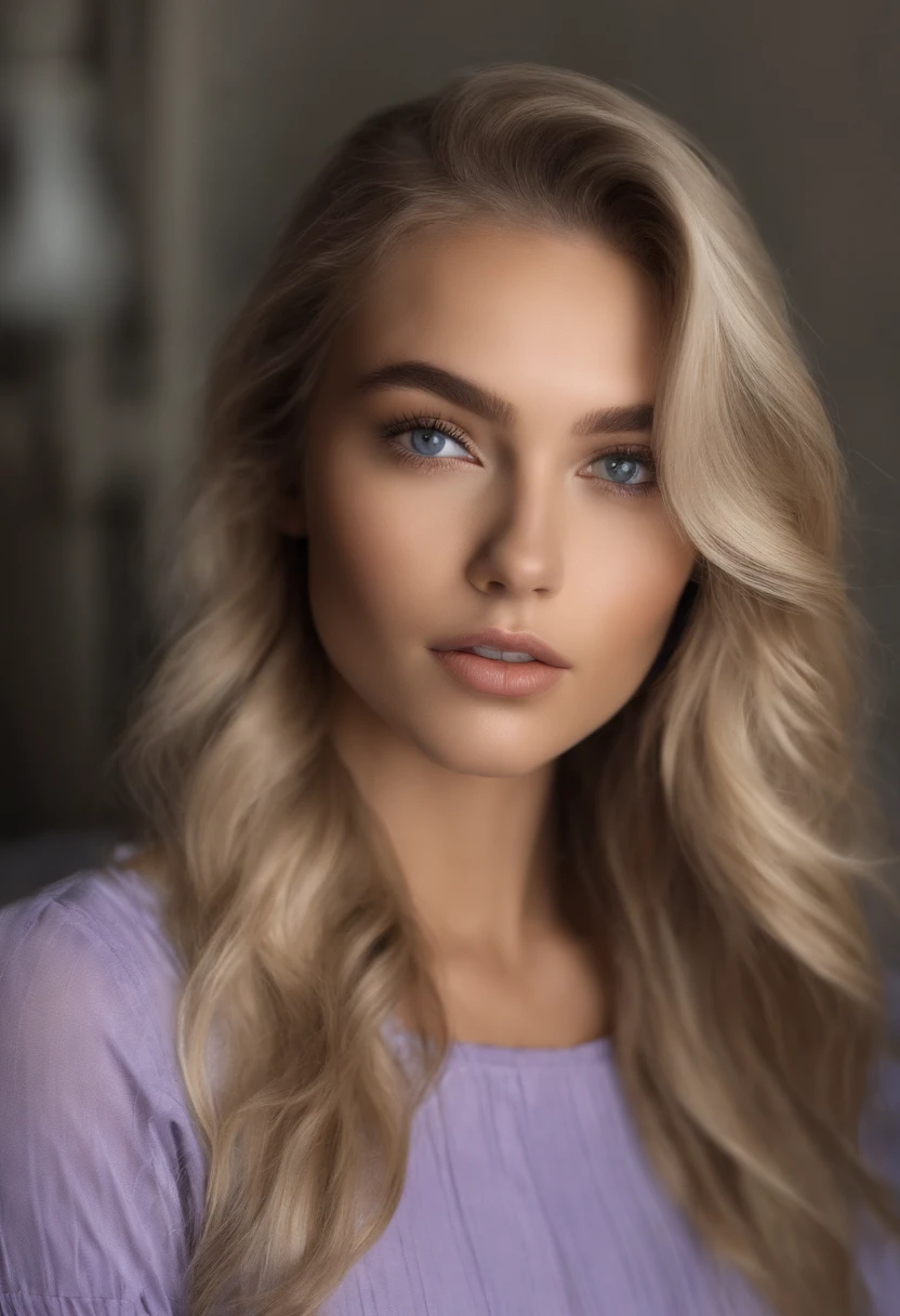 Arafed woman completely , fille sexy aux yeux bleus, ultra realist, Meticulously detailed, Portrait Sophie Mudd, cheveux blonds et grands yeux, selfie of a young woman, Yeux de chambre, Violet Myers, sans maquillage, maquillage naturel, looking straight at camera, Visage avec Artgram, Maquillage subtil, Great photo of the whole body kneeling on the bed, dans la chambre, Medium to large bust; ; ;nu desabiller