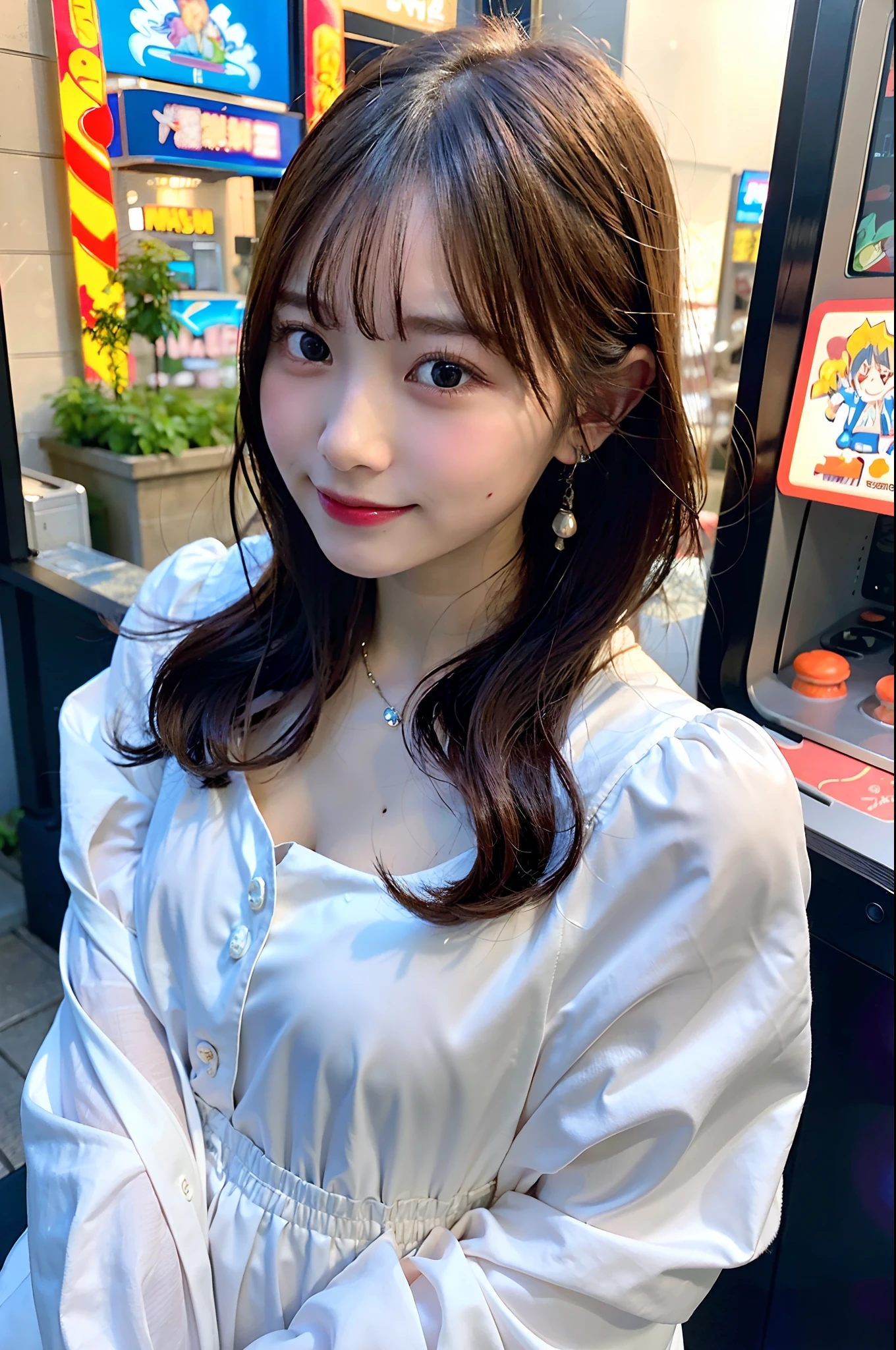 (top-quality、8K、32K、masuter piece、nffsw:1.2)、profile、(slim figure:1.2)、(s lips) 、18year old、kawaii pose、Incredibly ridiculous、(Arcade Street:1.3)、Colossal tits、二重まぶた、shinny skin、Realistic rays、mare、beauitful face、(A smile:1.3)、crouching down、(From above:1.2)、(a closeup:1.4)、blurry backround、(Front Focus)、(Dark: 1.6)、Fantasy Art、photoRealstic、Professional Lighting、extra detailed face、Award-winning、deep-shadows、natta