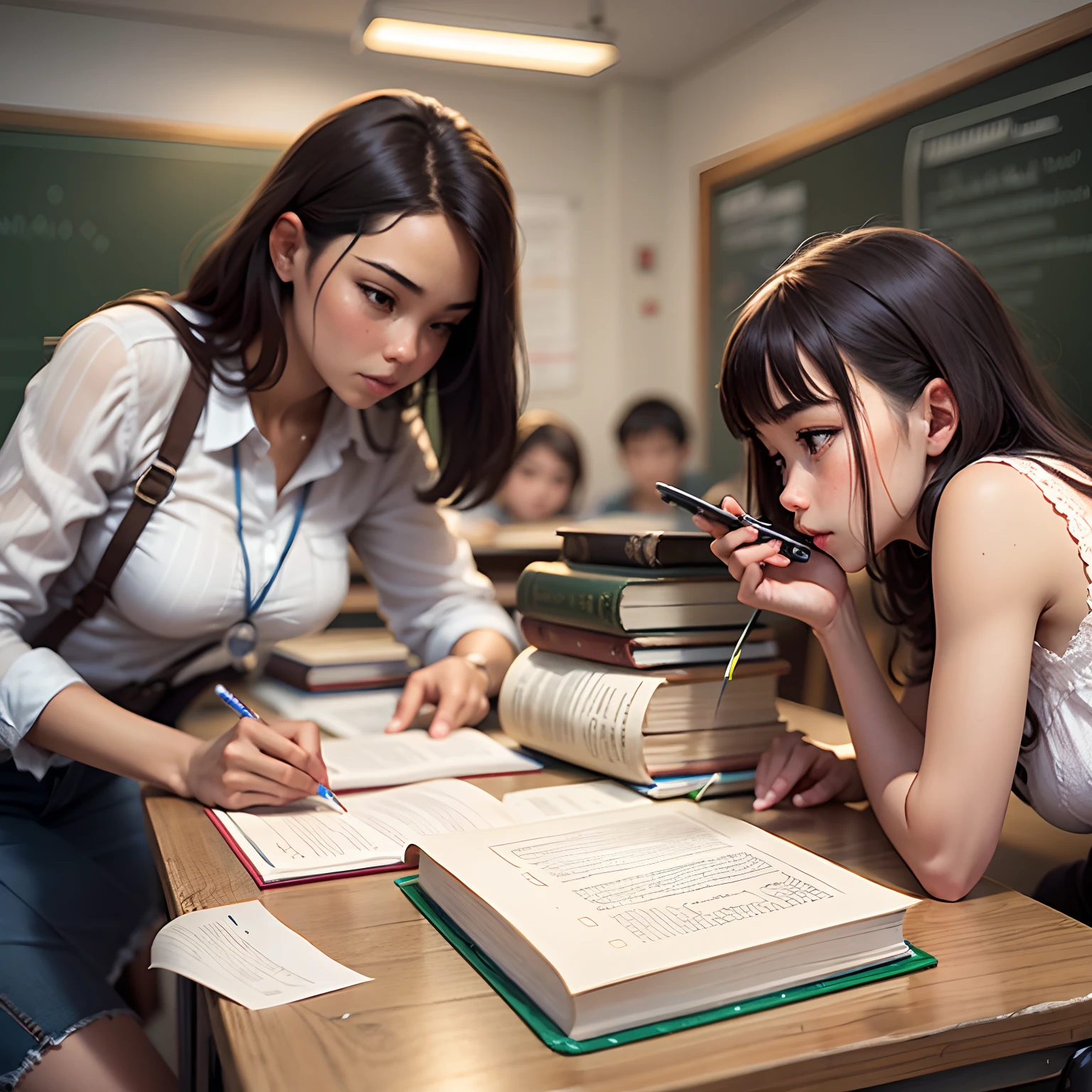teacher explaining material about erotiies to students