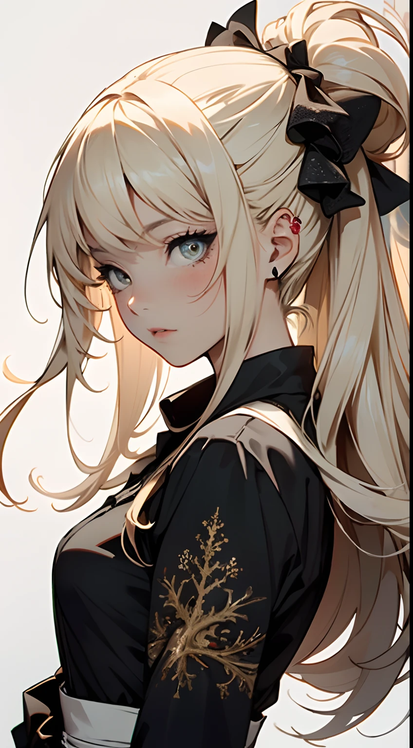 masterpiece, top quality, best quality, official art, beautiful and aesthetic:1.2), (1girl), extreme detailed, (abstract, fractal art:1.3), colorful hair, highest detailed, Hilda from the anime Beelzebub, long yellow hair, death theme background, hellish environment, black maid uniform, dark backdrop