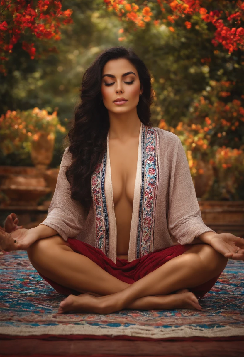 mulher morena meditando