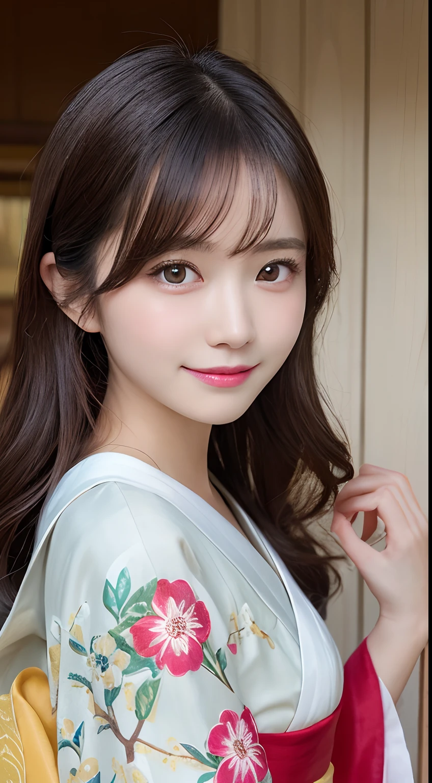 masutepiece, Best Quality, Illustration, Ultra-detailed, finely detail, hight resolution, 8K Wallpaper, Perfect dynamic composition, Beautiful detailed eyes,Miko Hair, small tits, Natural Color Lip, Random and cute poses,Smile,Ise Jingu,kimono(Wear a priestess costume),Perfect and beautiful face,Slender body,Slender face