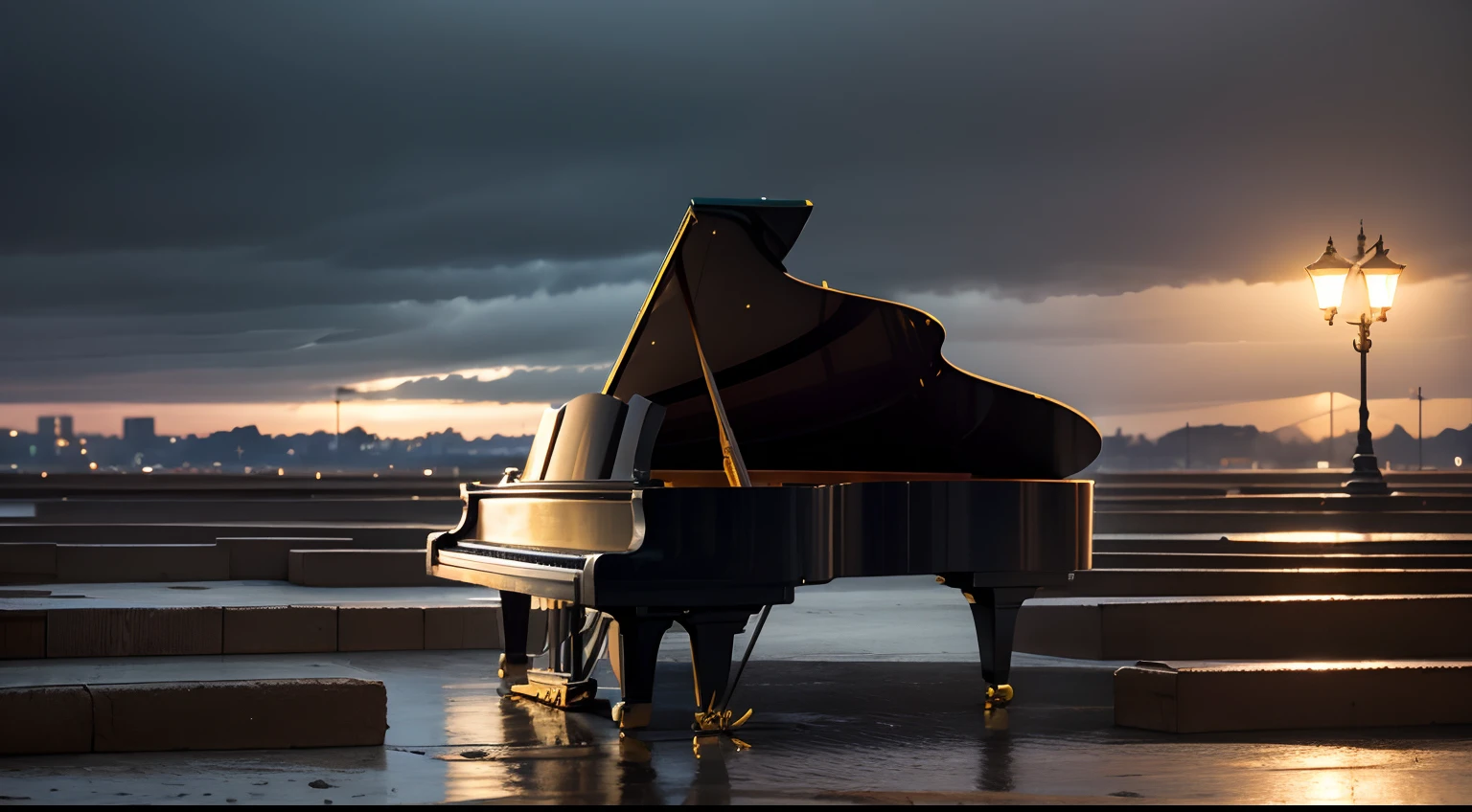 piano com chuva pela janela