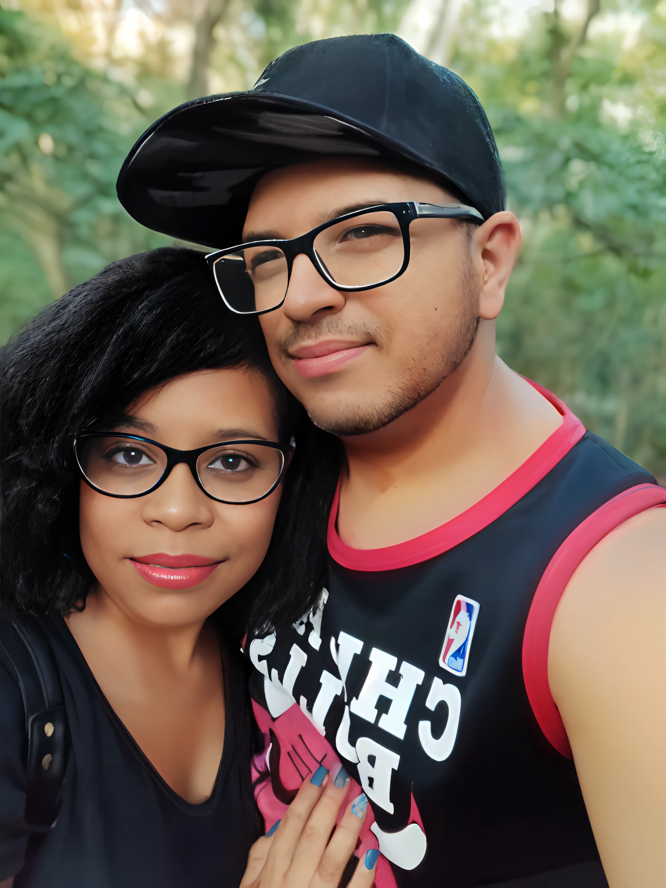 there is a man and woman posing for a picture together, profile picture, couples portrait, profile image, profile photo, couple portrait, portrait of two people, taken in the early 2020s, headshot profile picture, lovely couple, momma and papa, against the backdrop of trees, with nerdy! glasses! and goatee, photo shoot, couple, vacation photo
