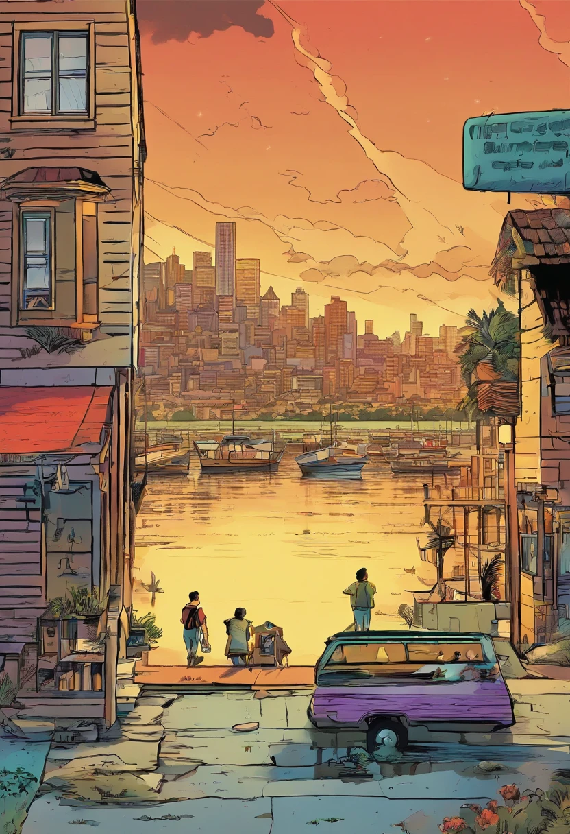 Quadrinhos americanos, The comic is presented in several irregular panels with colors. The short-haired American cat struggles as it runs away from home and then reunites with its owner. The style is exaggerated and detailed