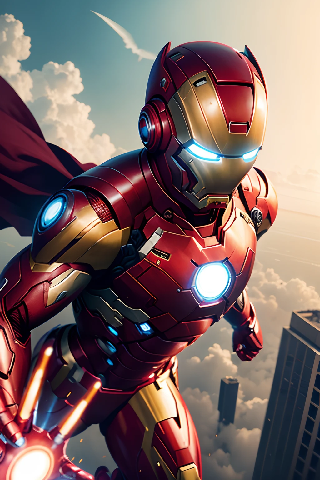 Iron Man with a mask flies in the air,Many people see