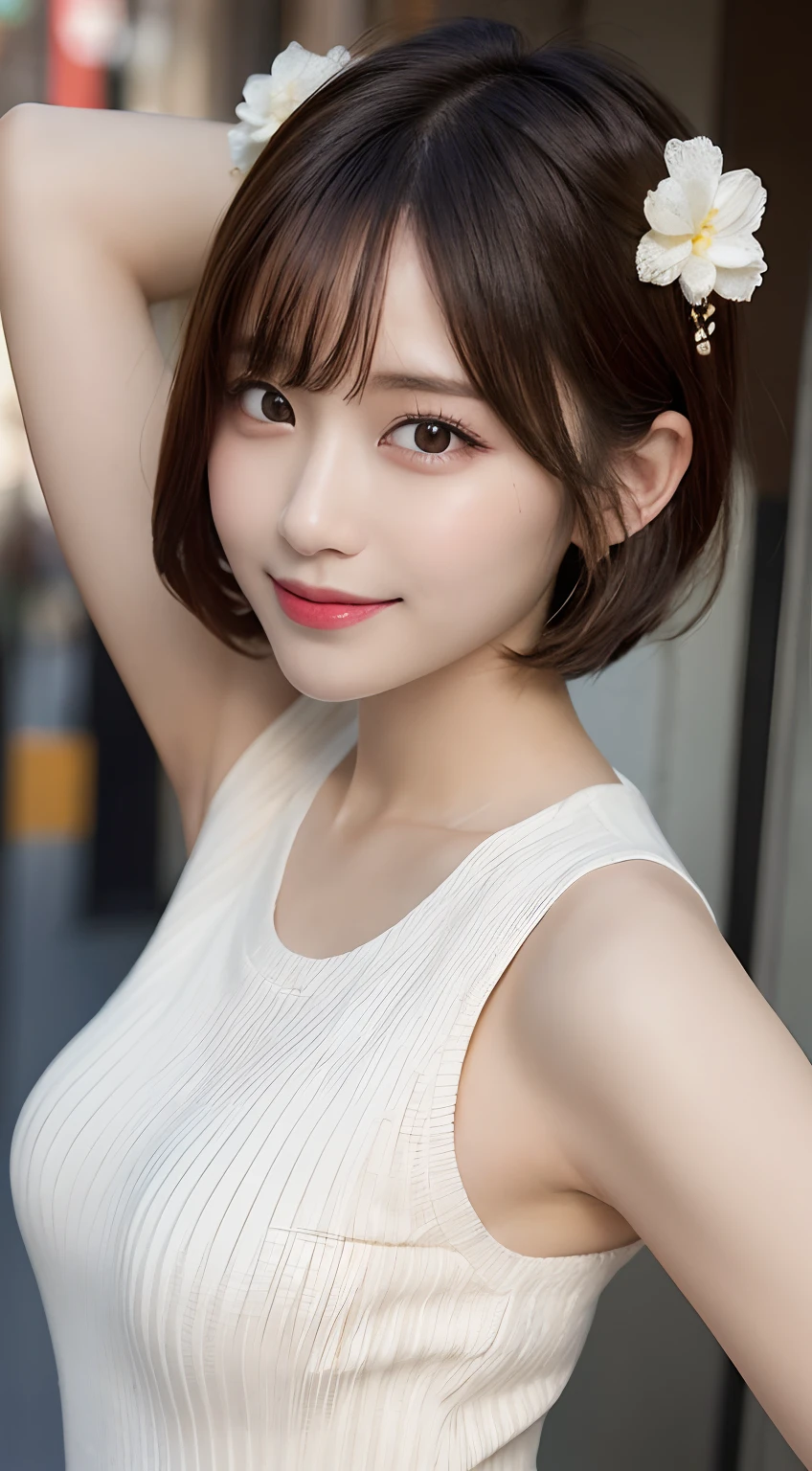 ((Best picture quality, 8K, tmasterpiece:1.3)), 1girll, Beautiful woman with slender abs:1.3, (Casual hairstyle, :1.2), Sexy low-cut bra,The bra color is arbitrary,Super large,The skin is very white,Ultra-fine face, A detailed eye, 二重まぶた,ssmile。Take pictures in cute poses,The figure is very bad,tiny small waist,Super big breasts,Close-up,Close-up chest,White-skinned,The background is casual,Close-up Shot Shot