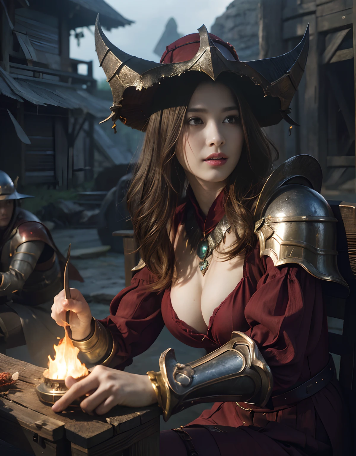 (One Knight Girl)、top-quality、masterpiece、超A high resolution、(Photorealsitic:1.4)、Raw photo、1人、(Wear the Dark Knight's Armor)、glowy skin、(((Dark Fantasy)))、Fight with beautiful swords and shields、(((Mystical expression))),(Gorgeous gold metal body)、(Fight goblins、ogre、Fierce battle with orcs),(Fighting strong enemies)、Fight fiercely、(Background of decaying dungeon ruins)、(Ultimate Beauty)、(Detailed knight's helmet)、(Fighting Demonic Beasts)、(Pointed Hat Wizard Hat)、((super realistic details))、portlate、(Strong giant demon beast background),globalillumination、Shadow、octan render、8K、ultrasharp、Colossal tits、Raw skin is exposed in cleavage、metals、Details of complex ornaments、Japan details、highly intricate detail、Realistic light、(Mystical expression),CGSoation Trends、Red Eyes、radiant eyes、Facing the camera)、Gundam、Small LED、Toostock、(Background of the mutation)、(Attack of the Monster Beasts)、Ultimate Beauty、beautiful female knight、Wear colorful armor、Detailed sword、(Wearing legendary armor)、