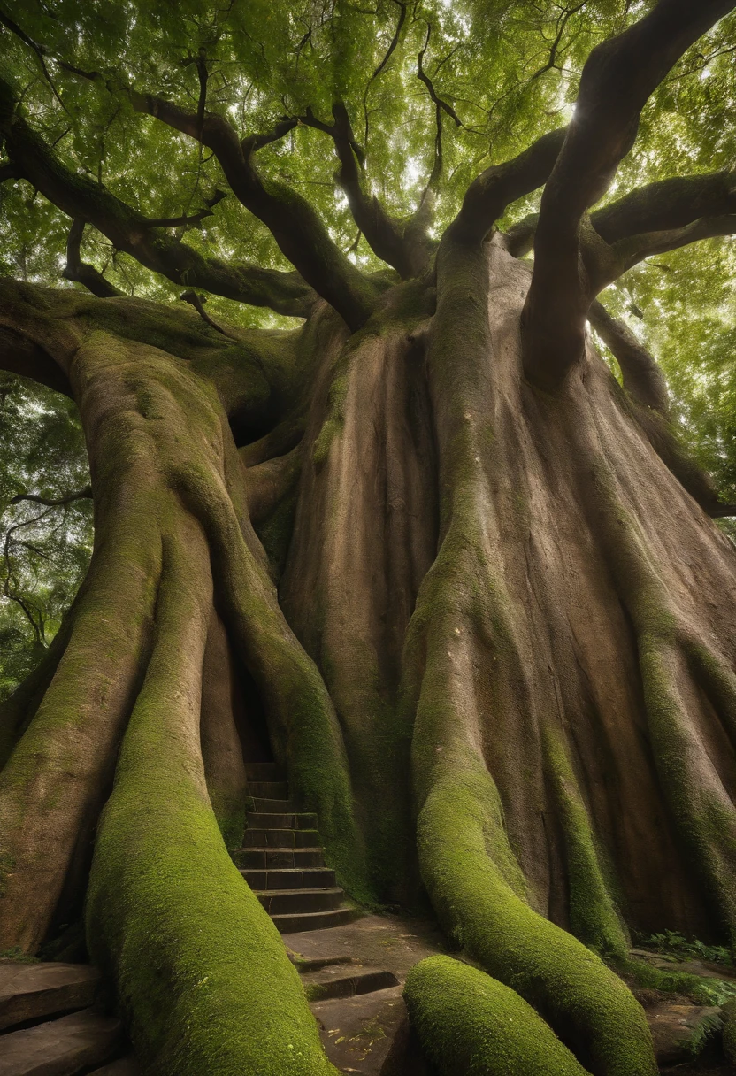 Huge tree trunk,The shape is very similar to Fujiman,very long,Throughout the city,The city was built on vine man,Fujiman twisted,The texture is clear