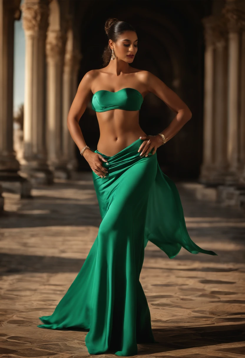 Dynamic posture with sensual movements, Enfatize a beleza de uma figura nua, mulher linda cheia de curvas sensuais, Create an Enticing Ambiance with Dramatic Lighting, Concentre-se nas curvas do corpo dela, Dynamic posture with sensual movements.