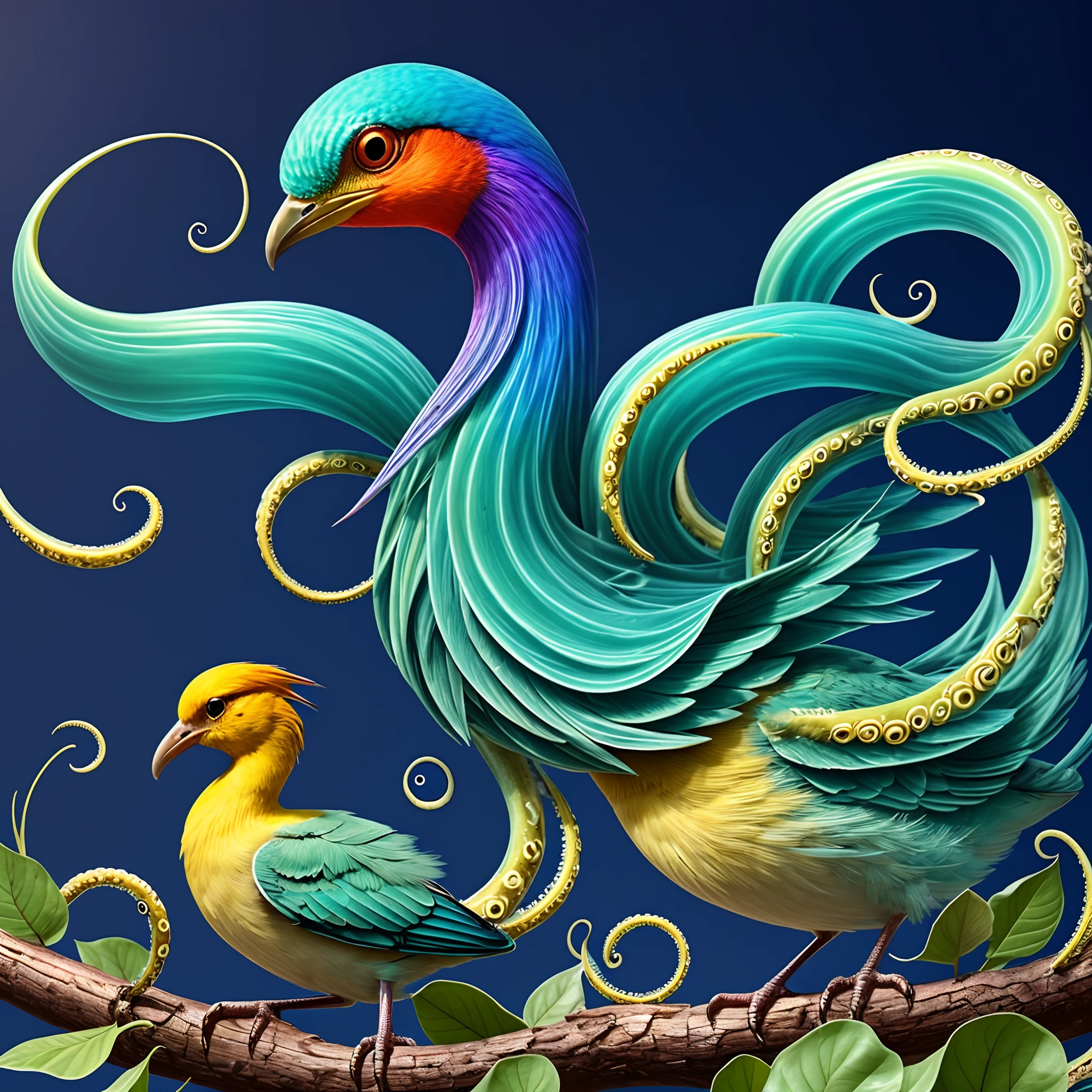 A beautiful bird, Amorphous monster with multiple eyes, tentacles, e uma boca aberta. It exudes a rainbow-colored slime and leaves a trail of destruction in its wake.
