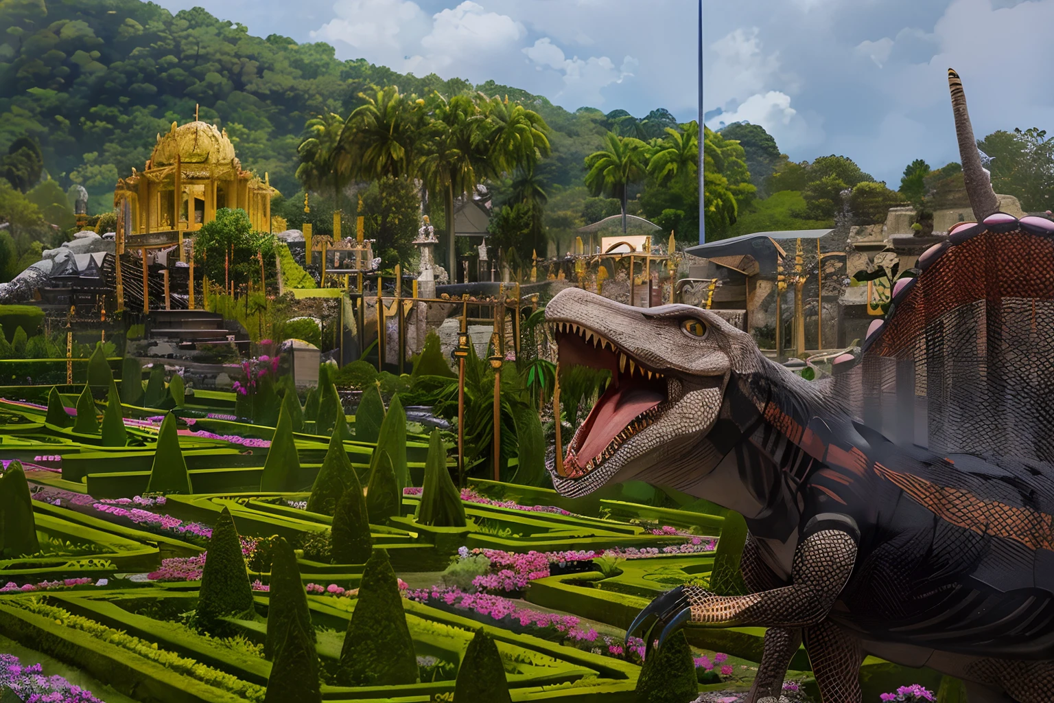 english garden in Jurassic,temple