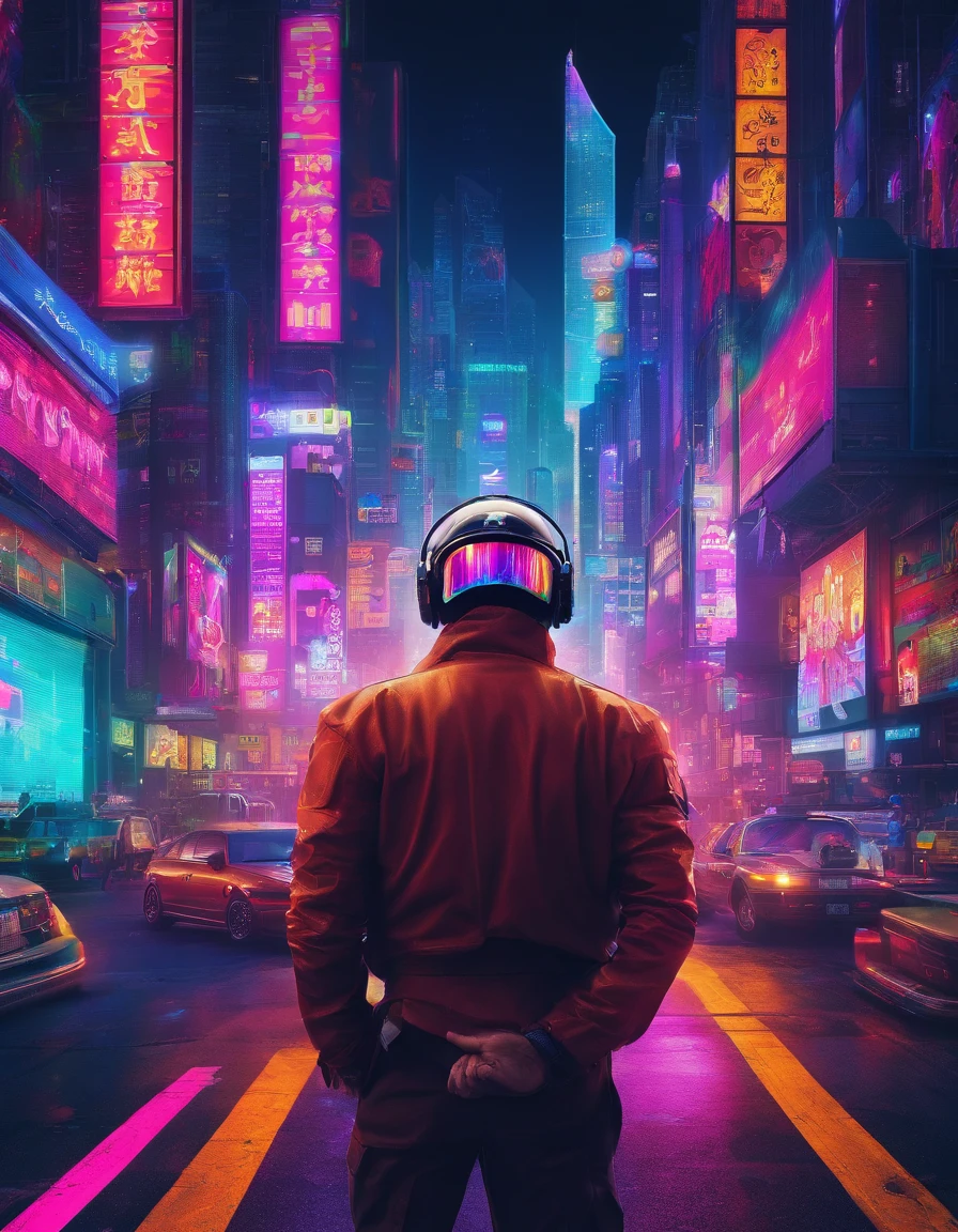 Nicolas Cage，Wearing a translucent holographic helmet，There are projections of text and pictures on it，Close-up of the head，The background is the world of the future，k hd，highly detailed