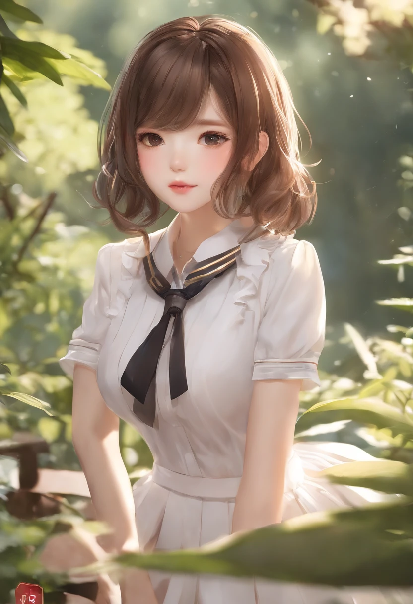 ((medium tits、15 girls、Head))、(()) sunlighting、sunlighting、(perfect body : 1.1)、(young)、(short wavy hair: 1.2)、fullbody shot、(girl wearing school uniform) ：1.4、Pleated Skirt、button up shirt）、（extremely detailed CG 8k wallpaper）、（Extremely Delicate and Beautiful）、（A masterpiece）、（the highest quality：1.0）、（Ultra High Res：1.0）、Beautiful lighting、perfect lightning、Realistic shadows、[Hi-Res]、Detailed skin、Super Detailed、opening legs、Leg raising、Kagami、Large earrings、thights、(beautiful long hair)、、Thin collarbone、Soft navel、Soft abdomen、Soft back、Above the angle from、Sweaty、beautiful breasts、blushful、realistic、realistic faces、Realistic Eyes、small eyes、grin (((colourful))) (((valley)))、(freckle)、(eye liner)、(mascara)、huge breasts