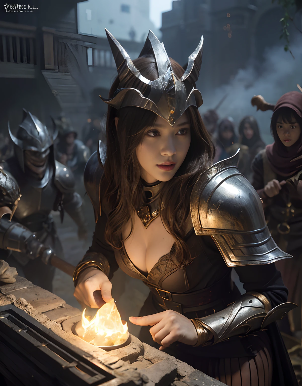 (One Knight Girl)、top-quality、masterpiece、超A high resolution、(Photorealsitic:1.4)、Raw photo、1人、(Wear the Dark Knight's Armor)、glowy skin、(((Dark Fantasy)))、Fight with beautiful swords and shields、(((Mystical expression))),(Gorgeous gold metal body)、(Fight goblins、ogre、Fierce battle with orcs),(Fighting strong enemies)、Fight fiercely、(Background of decaying dungeon ruins)、(Ultimate Beauty)、(Detailed knight's helmet)、(Fighting Demonic Beasts)、(Pointed Hat Wizard Hat)、((super realistic details))、portlate、(Strong giant demon beast background),globalillumination、Shadow、octan render、8K、ultrasharp、Colossal tits、Raw skin is exposed in cleavage、metals、Details of complex ornaments、Japan details、highly intricate detail、Realistic light、(Mystical expression),CGSoation Trends、Red Eyes、radiant eyes、Facing the camera)、Gundam、Small LED、Toostock、(Background of the mutation)、(Attack of the Monster Beasts)、Ultimate Beauty、beautiful female knight、Wear colorful armor、Detailed sword、(Wearing legendary armor)、